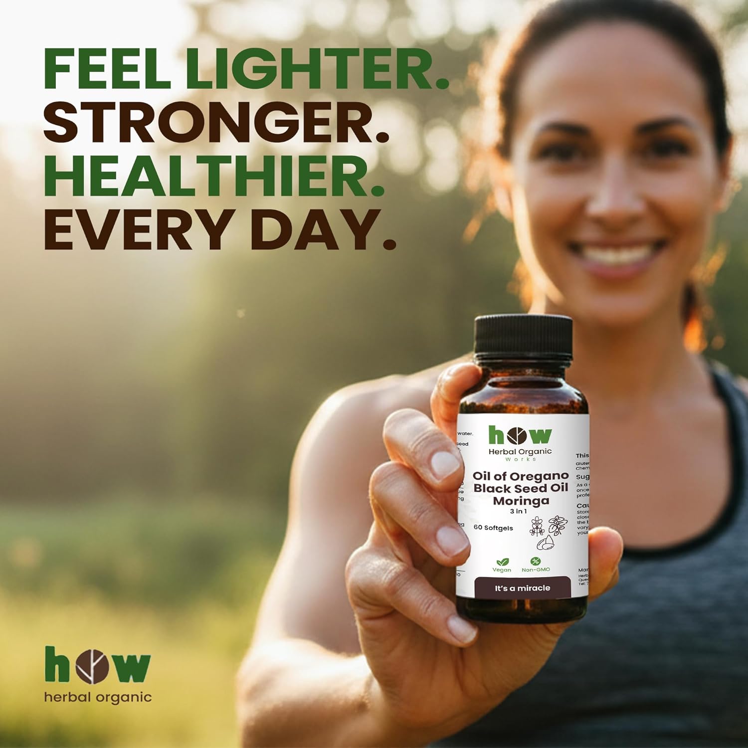 3-in-1 Oregano Oil, Black Seed Oil & Moringa – 60 Vegan Capsules | Herbal Blend Supplement | Non-GMO, Sugar-Free, Gluten-Free | Daily Wellness Support