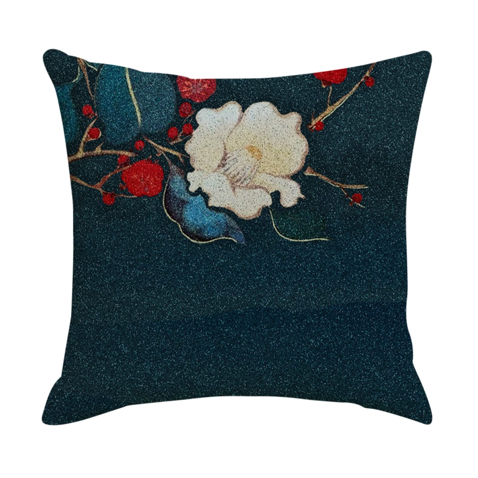 4 fundas de cojín de 50 x 50 cm, color blanco, rojo, azul, patrón de flores, funda de almohada de lino para sala de estar, sofá, dormitorio