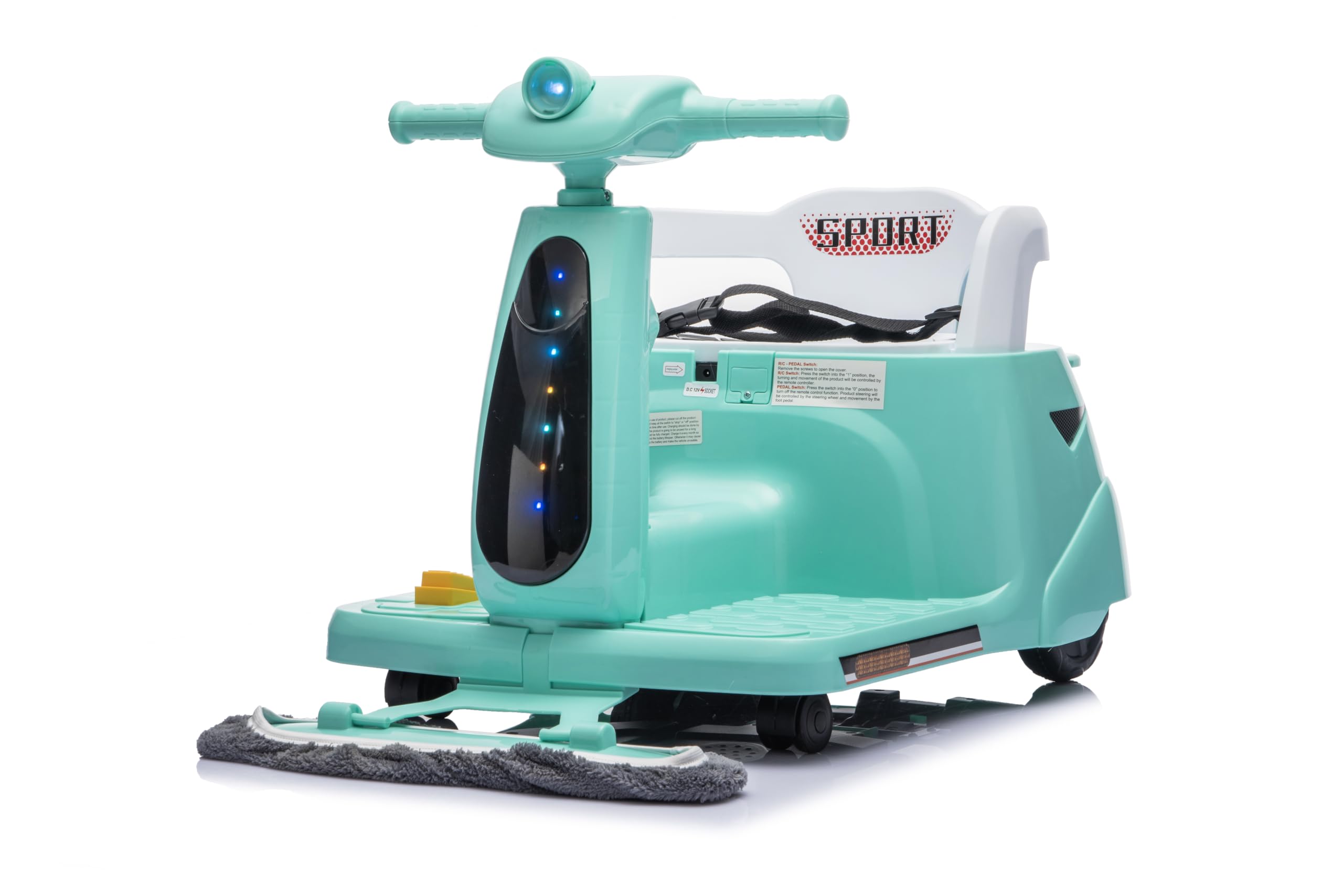 GarveeHome Kinder Elektroauto 12V 2-in-1 Mit Putzfunktion & Fernbedienung, Bluetooth, USB, LED-Lichtern, Grün