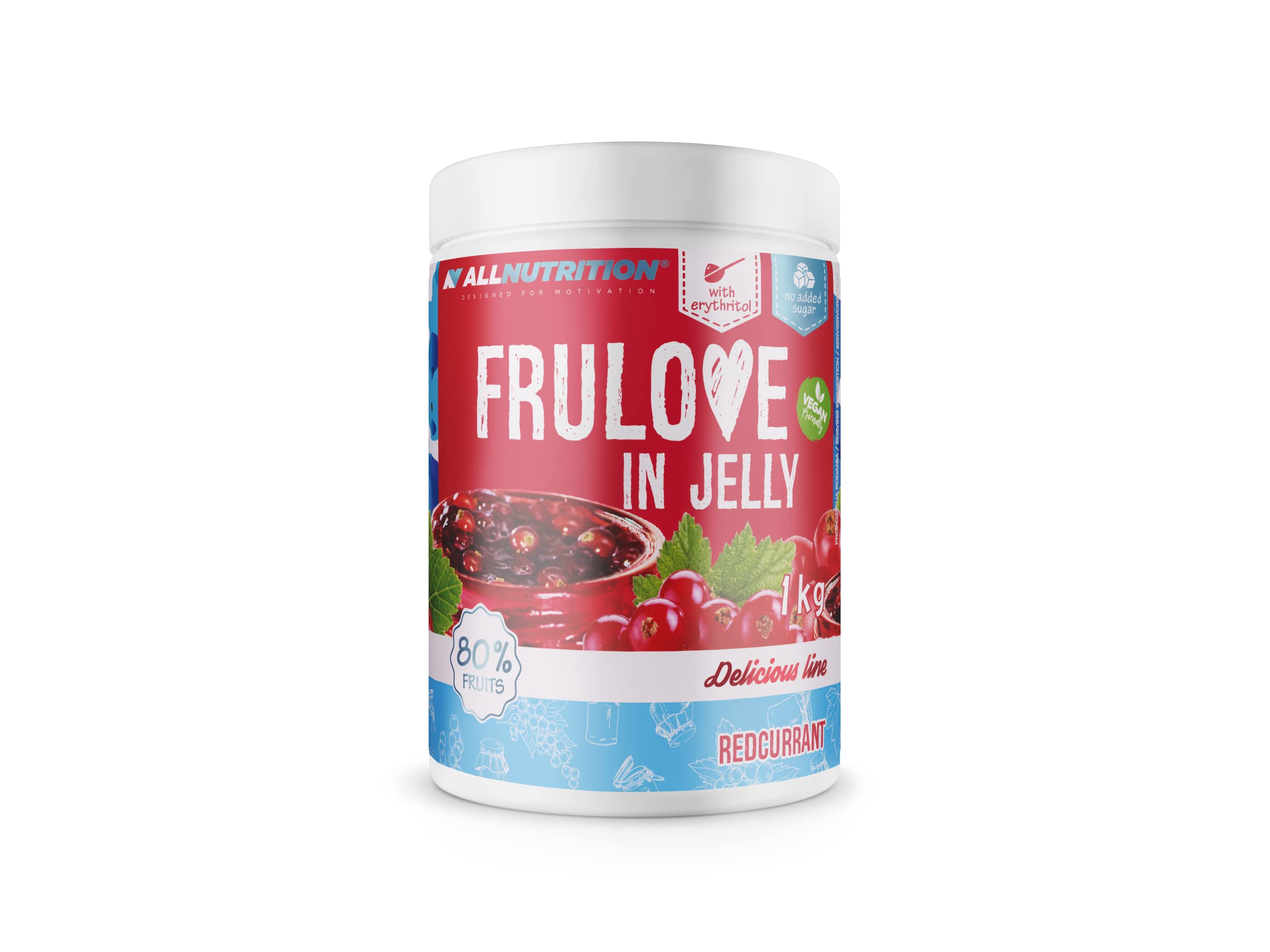 ALLNUTRITION Sugar Free Jam - Frulove In Jelly Redcurrant - Seriously Low Carb Fruits in Jelly - 80% Fruit Jelly Low Calorie Spread - Sugar Free Marmalade - Vegan Friendly - 1000g
