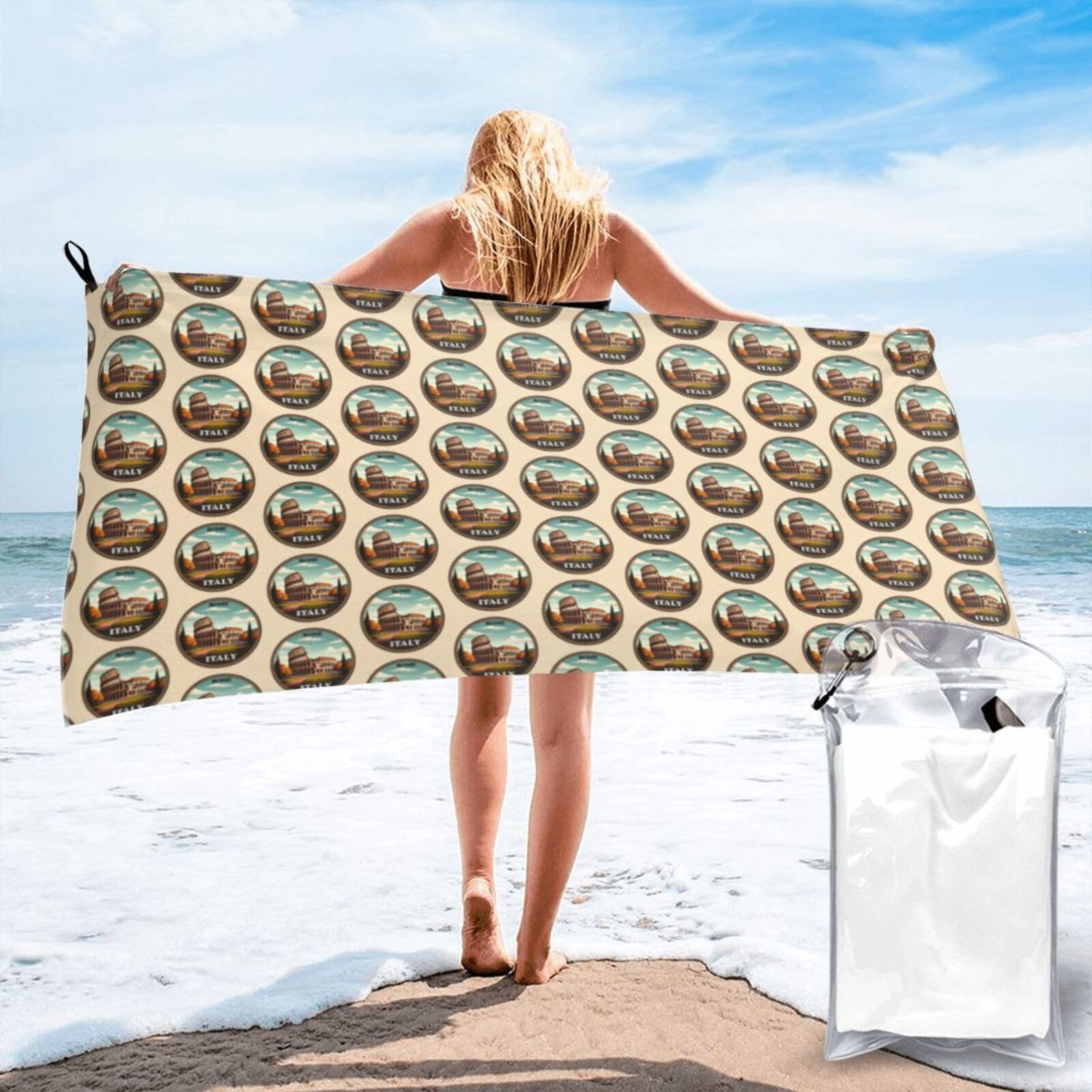 FHIZOAL Rome Italy Landmark Quick Dry Towel Microfibre Towel Super Absorbent Ultra Compact Gym Sports Beach Camping Travel