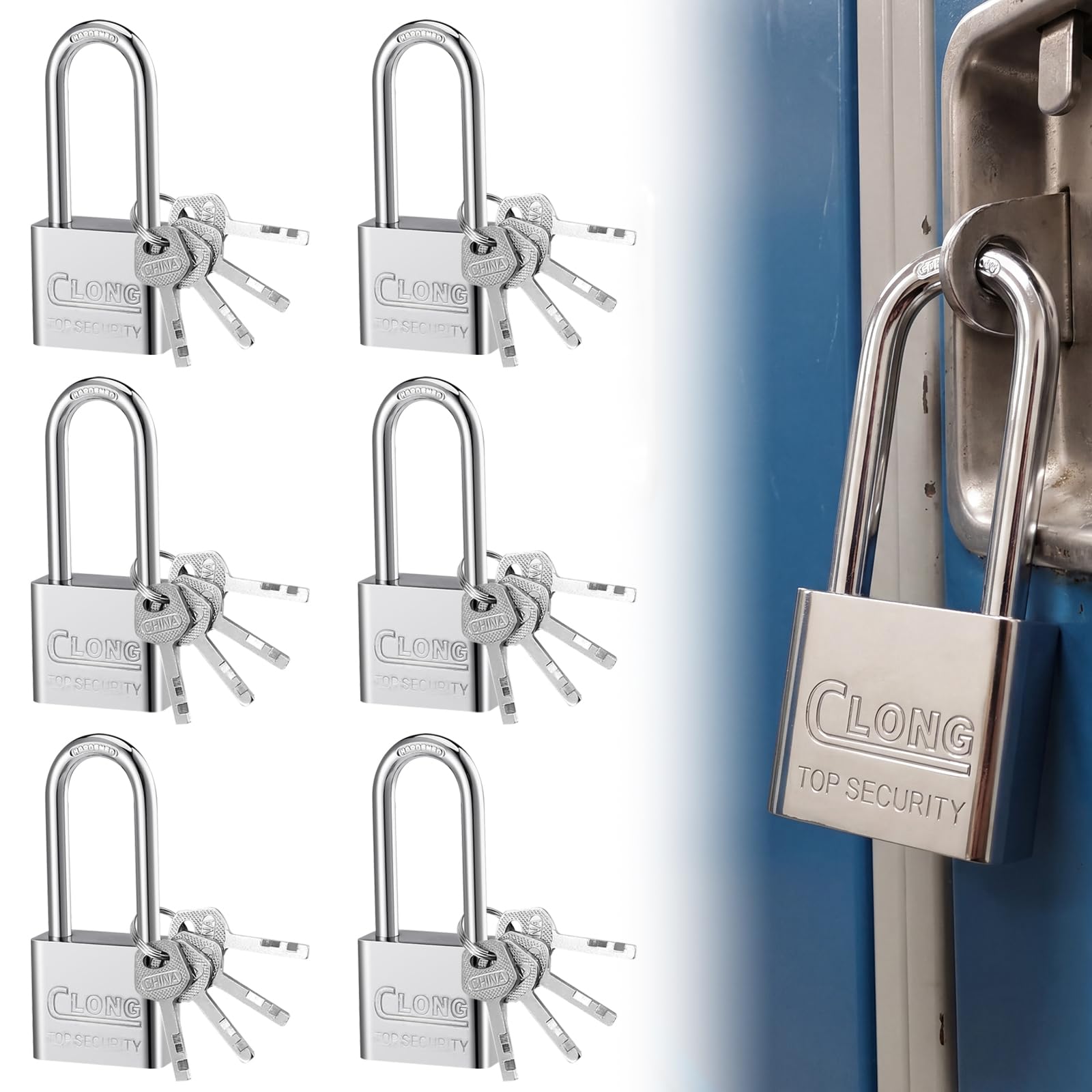 6 Pack Long Shackle Padlocks with 24 Keys, Heavy Duty Padlocks Weatherproof, Weatherproof Outdoor Lock for Outdoor Sheds Gym Lockers Fences Garages Gardens Warehouses Toolboxes