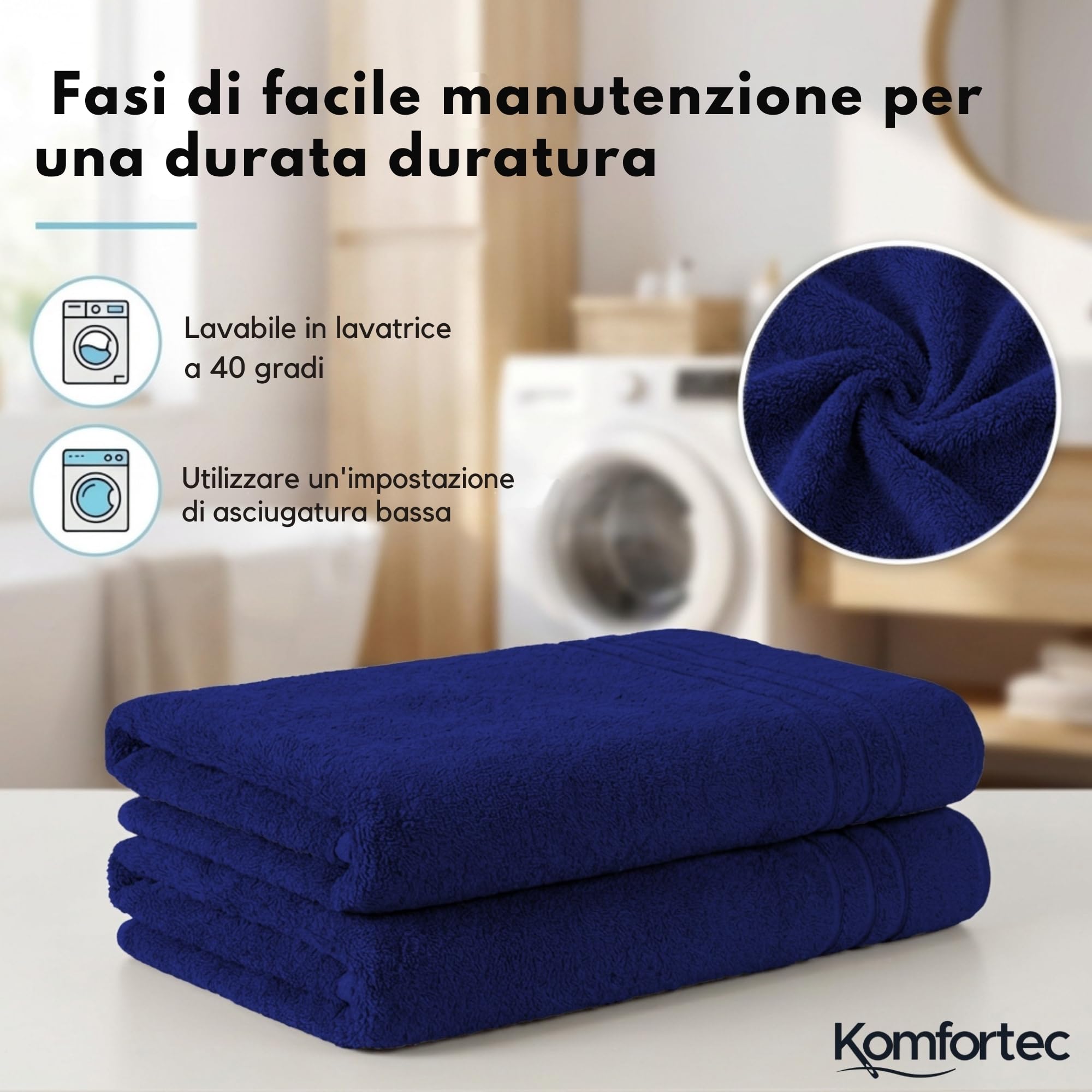 Komfortec Telo da bagno, 100 x 200 cm, in 100% cotone, misura XXL, per sauna, grande telo doccia, morbido e assorbente, blu navy