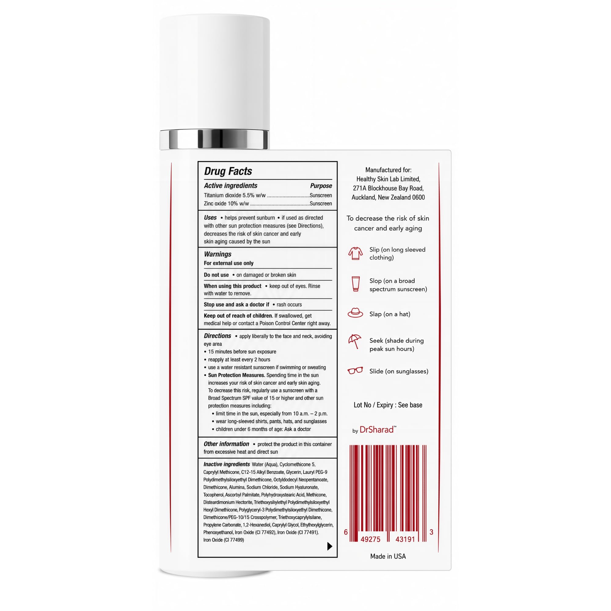 Healthy Skin Lab - Crema idratante colorata con protezione solare minerale SPF 50, acido ialuronico, ossido di zinco, biossido di titanio