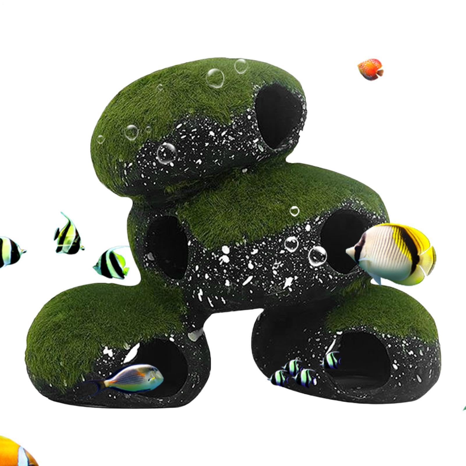 Stone Aquarium Hideaway Decoration Resin Cichlids Rock Decor, Shelter Tunnel Rock With Moss,Resin, Ceramic Aquarium Cave, For Reptile Snake Shrimp Terrarium Saltwater Freshwater