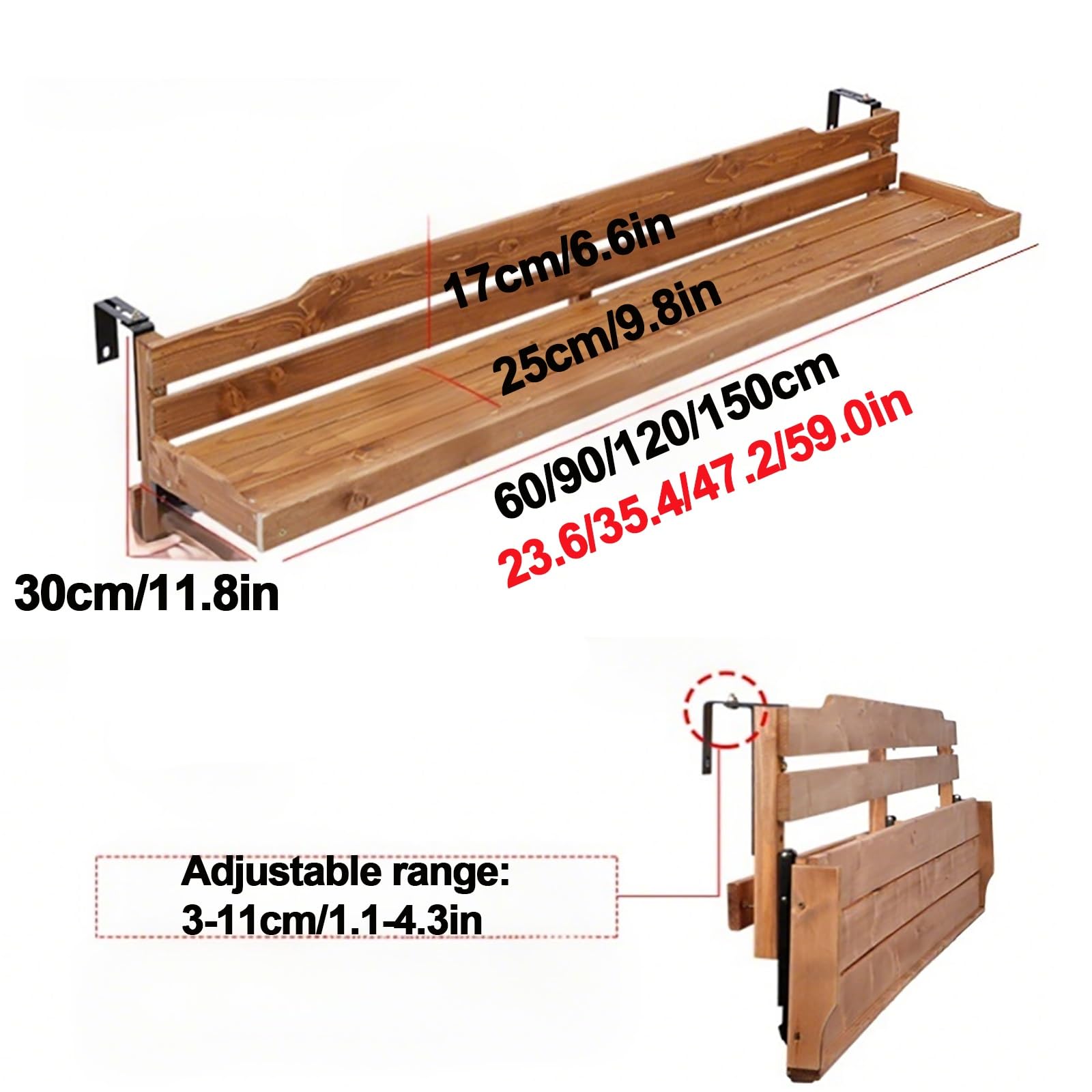 Tavolo Pieghevole Da Balcone A Parete,Ringhiera Sospesa Per Tavolo Da Balcone,Moderno Tavolo Galleggiante Per Bevande,Tavolo Pieghevole In Legno Con Ripiani,Tavolino Da Balcone(60*25cm/23.6*9.8in)