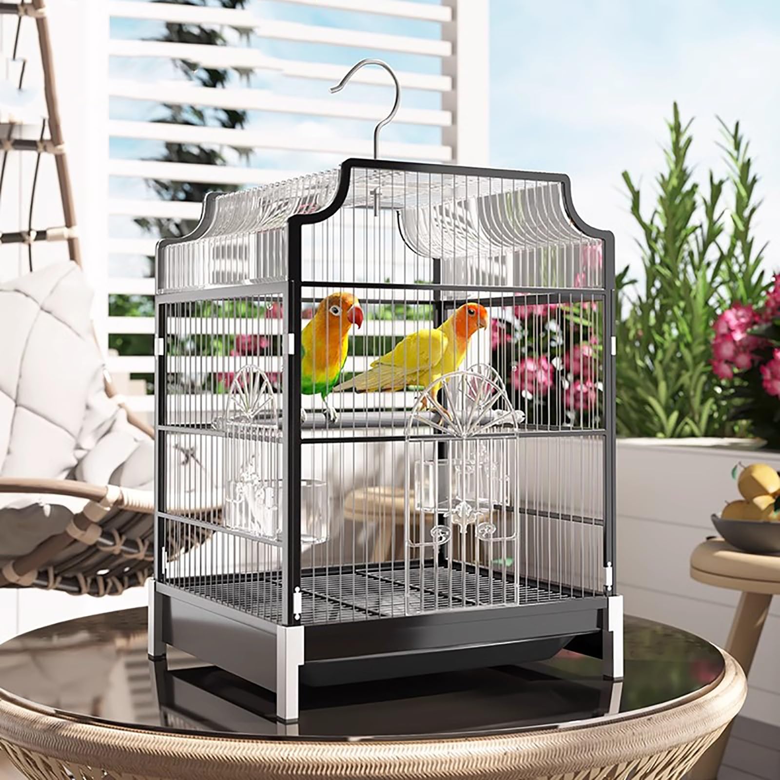Jaula para Pájaros Pequeños, Jaula para Loros, Agapornis Jaula, Jaula para Periquitos, Comedero, Caja de Comida, Caja de Agua, Columpio, para Periquitos, Agapornis, Cotorras(Black)