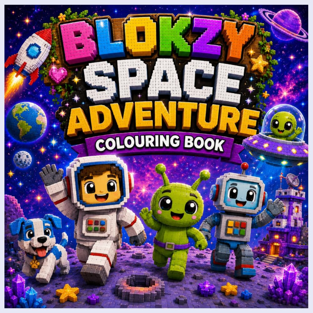 Blokzy Space Adventure: A Fun Space Colouring Book for Kids with Cute Astronauts, Friendly Aliens, Robots, Rockets, Planets and Cosmic Adventures (Blokzy colouring books)