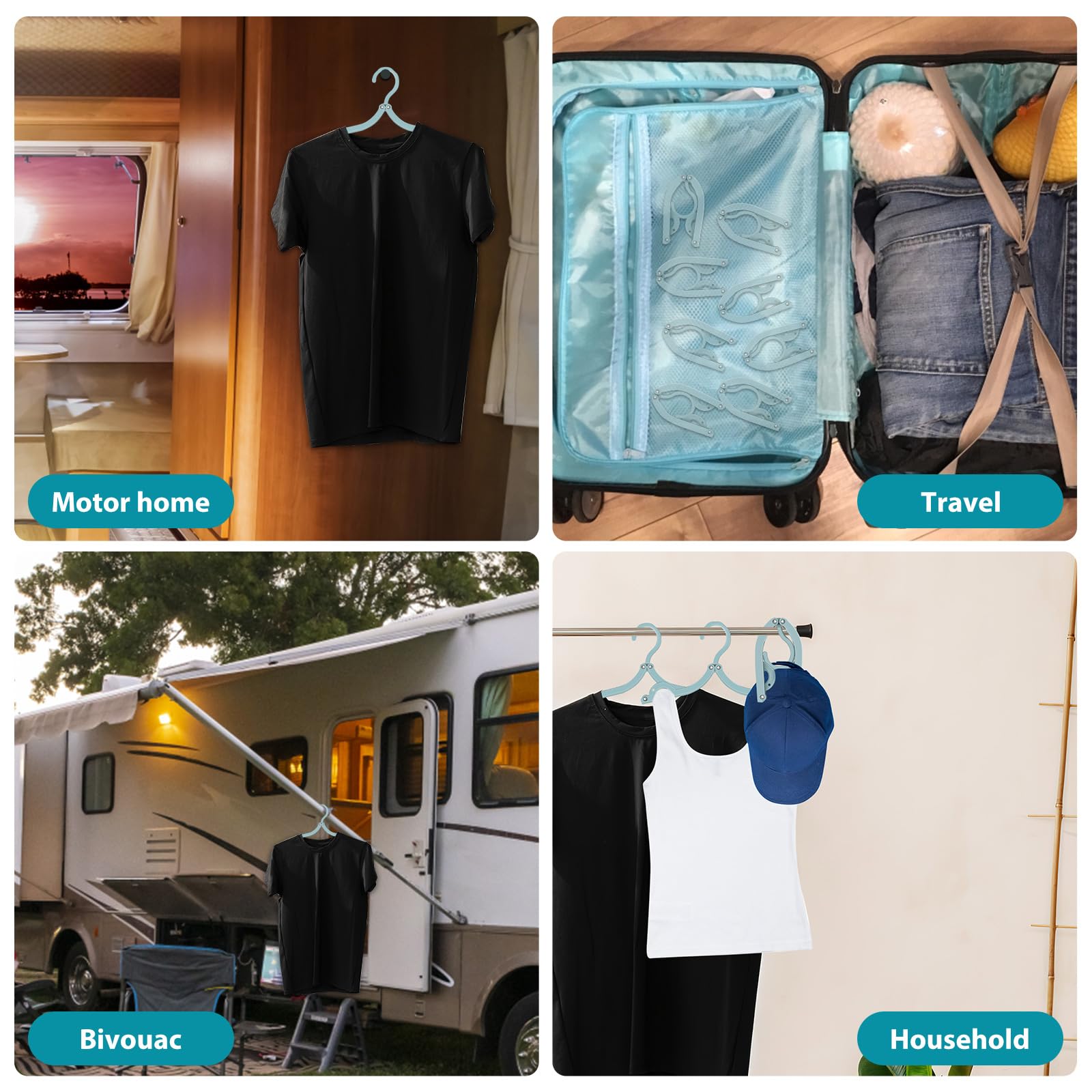 Confezione da 20 grucce da viaggio, leggere, portatili, con slot antiscivolo, salvaspazio, pieghevoli, in plastica, per viaggi, campeggio, casa, camper