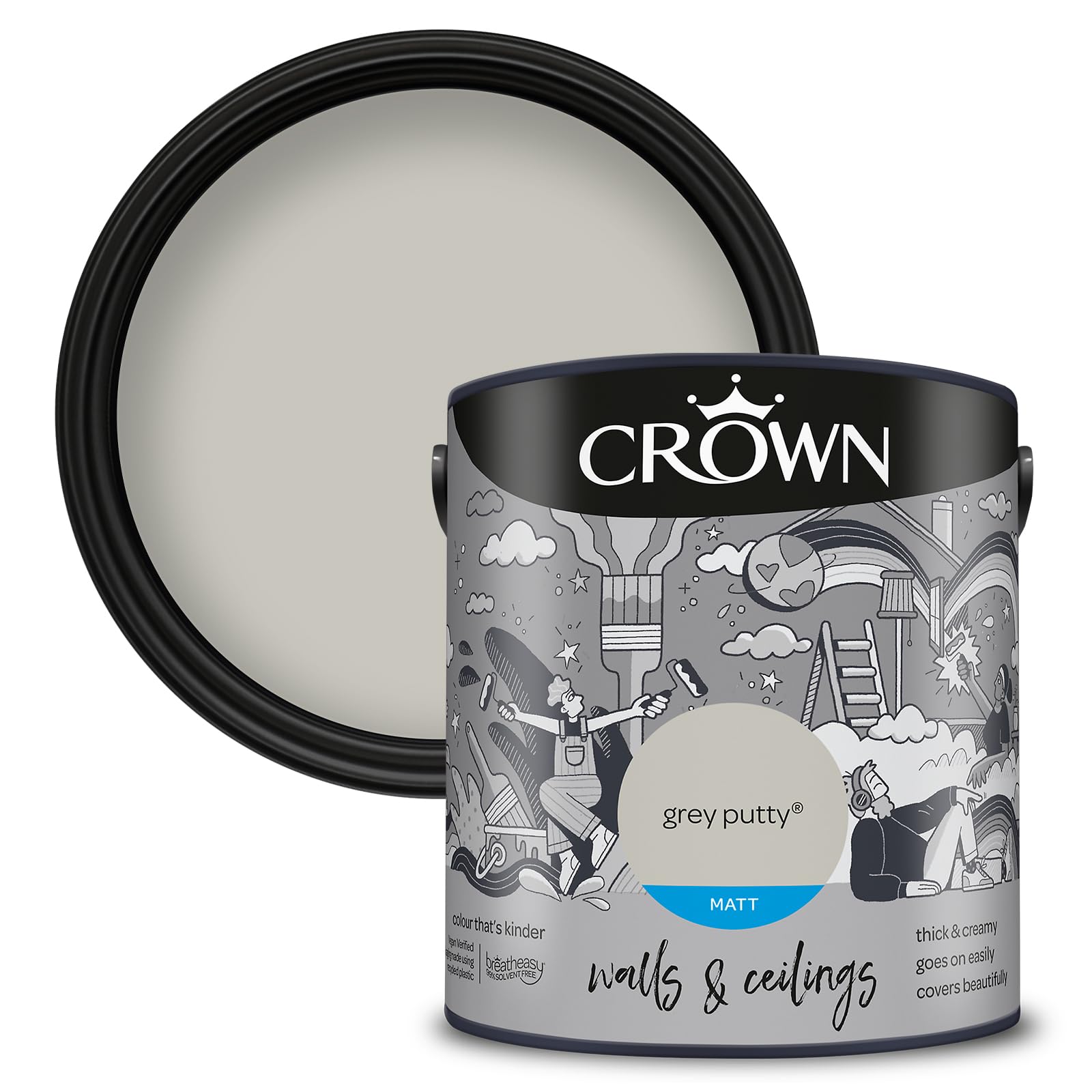 Crown Grey Matt Emulsion Paint, 2.5L, Putty  x  x 