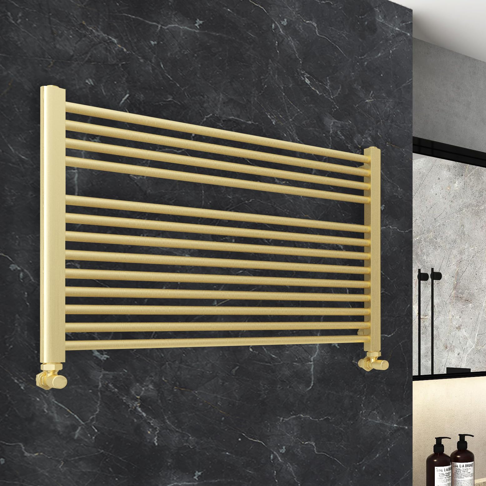 Nwt Direct Brushed Brass 900Mm (W) X 600Mm (H) Straight Heated Towel Ladder Rail Bathroom Radiator - 1744 Btus