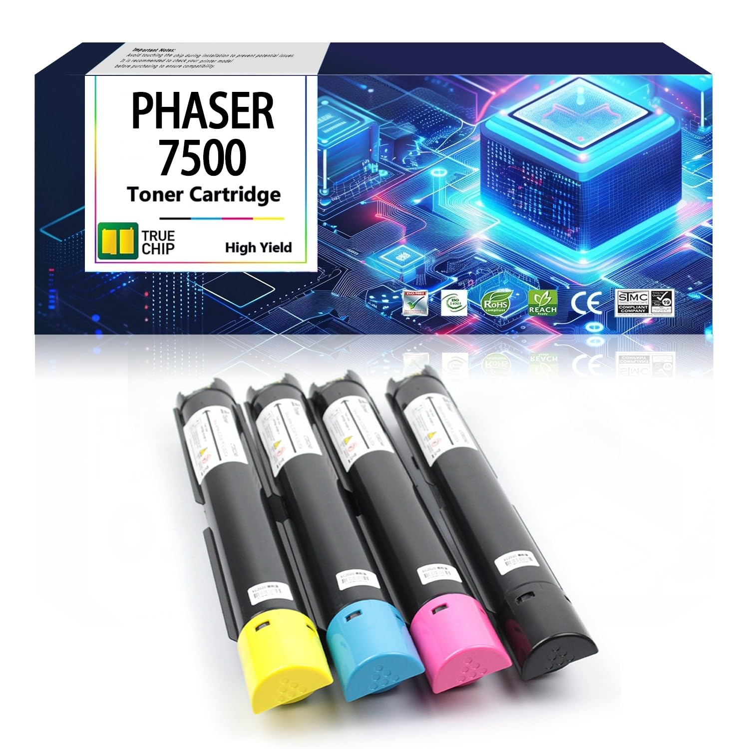 Compatible for Xerox Phaser 7500 High Capacity Toner Cartridge Replacement with Phaser 7500 7500N 7500V 7500DN 7500DNZ 7500YDN 7500DT 7500YD 7500DX Printer, High Yield 19800 Pages.(4 Pack)