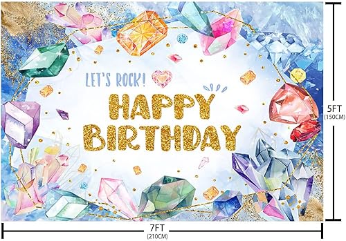 Miniatura 5 de AIBIIN Fondo de fotografía con texto en inglés She is a Gem is a Gem, She is a Gem, Happy 1st Birthday para niños, con piedras preciosas azules, Our