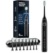 Operan Sonic Electric Toothbrush for Adults, Includes 8 Replacement Heads &amp; Travel Case, 40000VPM, 5 Brushing Modes &amp; 3 Intensities, 100-Day Battery Life, IPX7 Waterproof, Smart Timer (Black,1Pack)