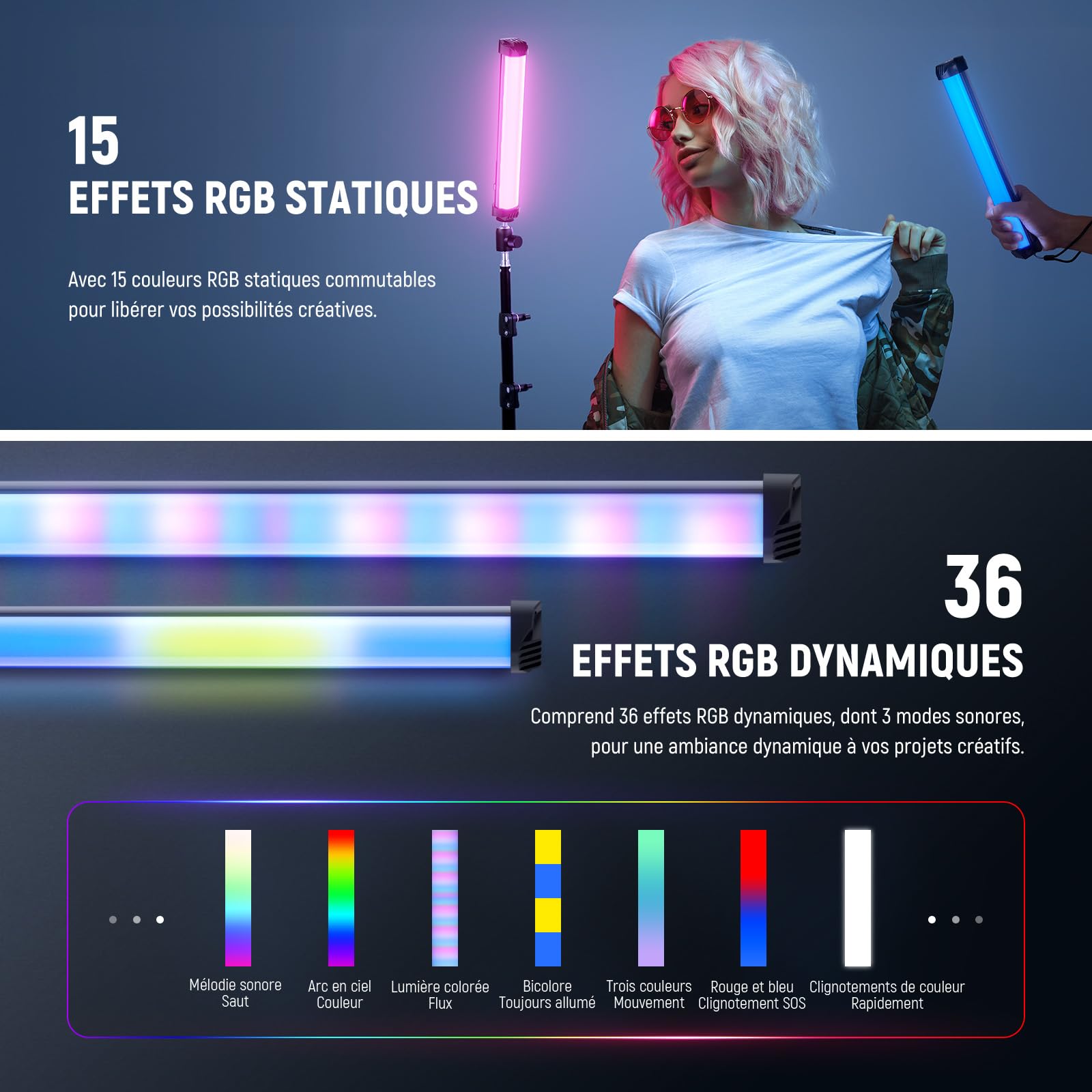 NEEWER Basique Barre Lumineuse RVB magnétique, réglable CRI95 8W Tube Lumière LED Main Tube Lighting Stick avec 51 Modes RVB, Batterie 2000mAh pour Youtube TikTok Caméra Streaming Enregistrement
