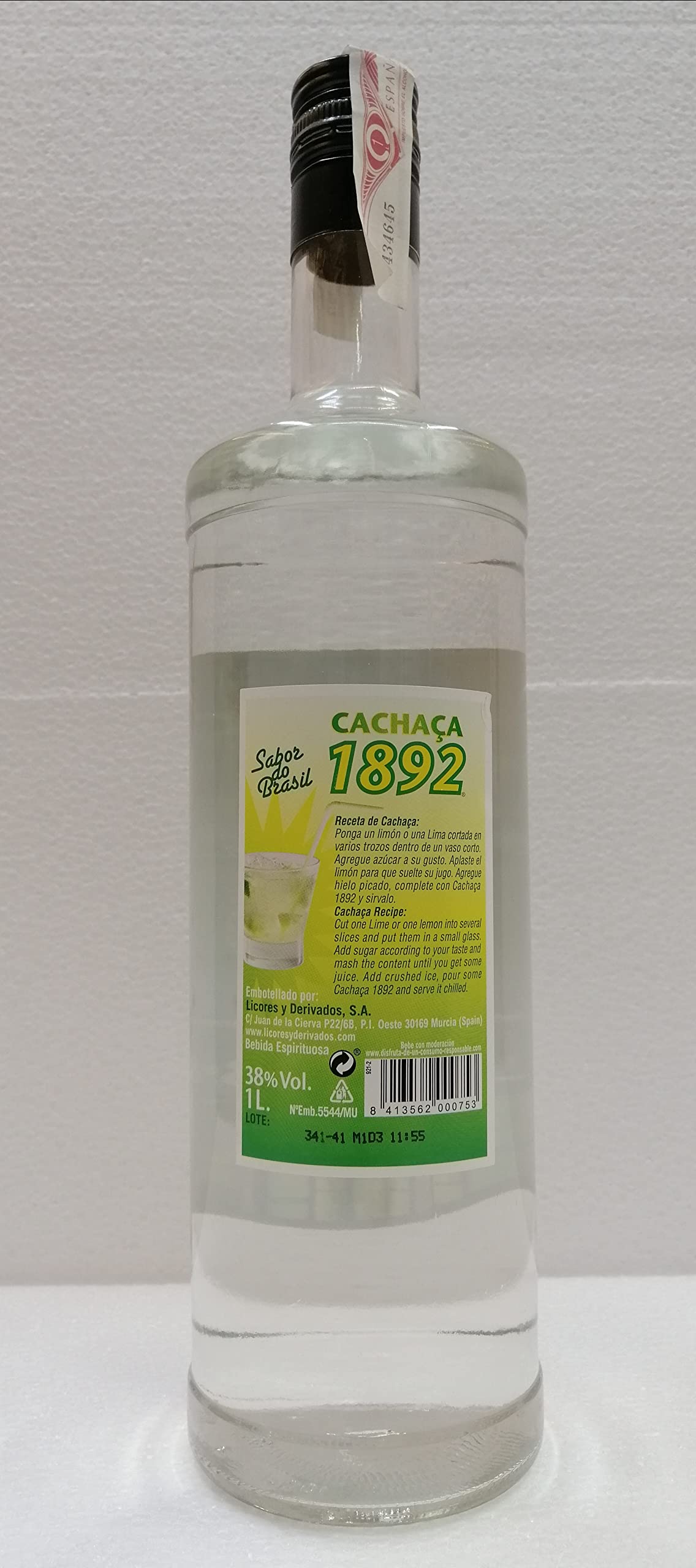 Cachaça 1892 Litro 38% Alcohol