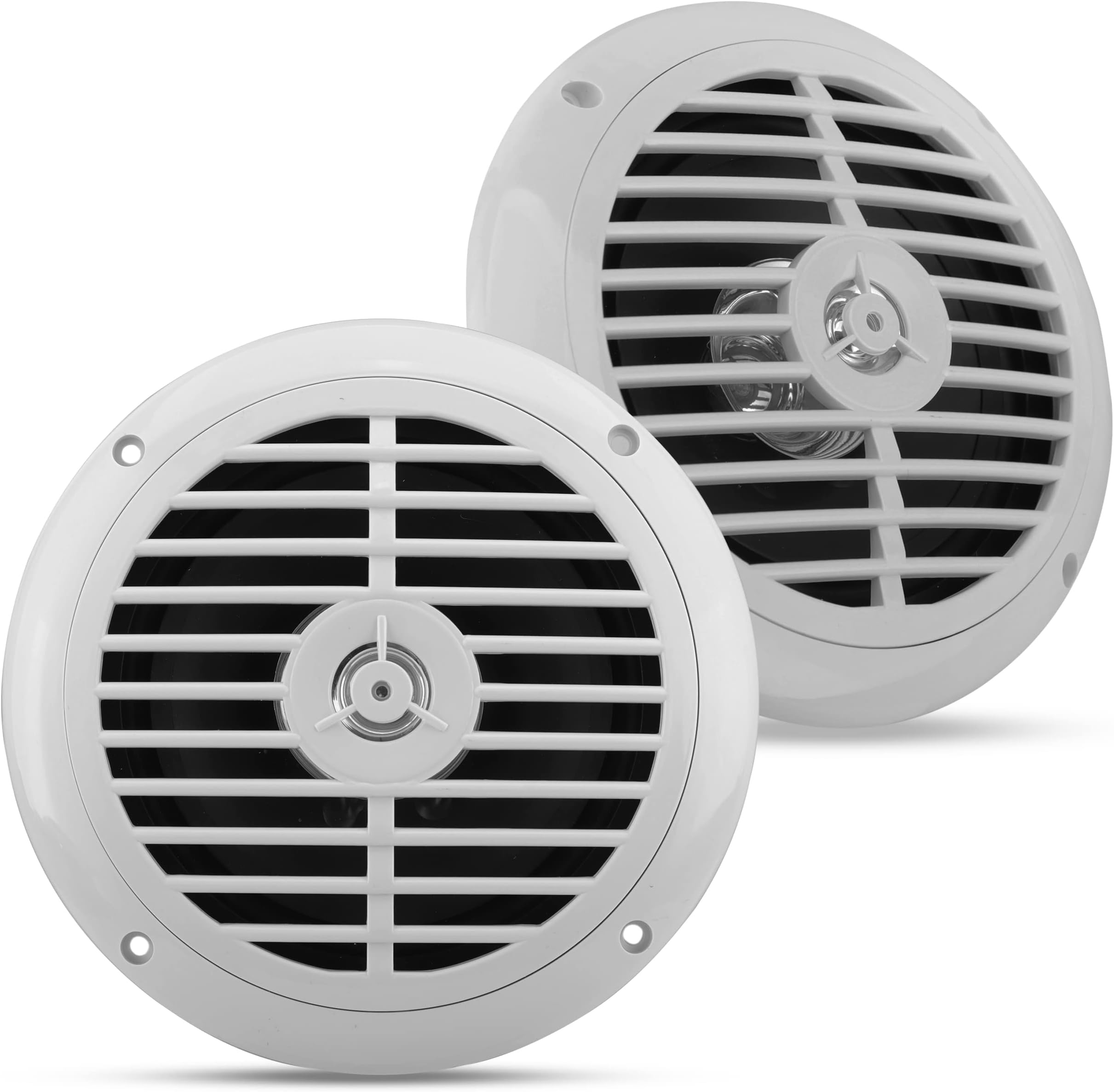 6.5 Inch Dual Marine Speakers - 2 Way Waterproof and Weather Resistant Outdoor Audio Stereo Sound System with 120 Watt Power, Polypropylene Cone and Cloth Surround - 1 Pair - PLMR67W (White)