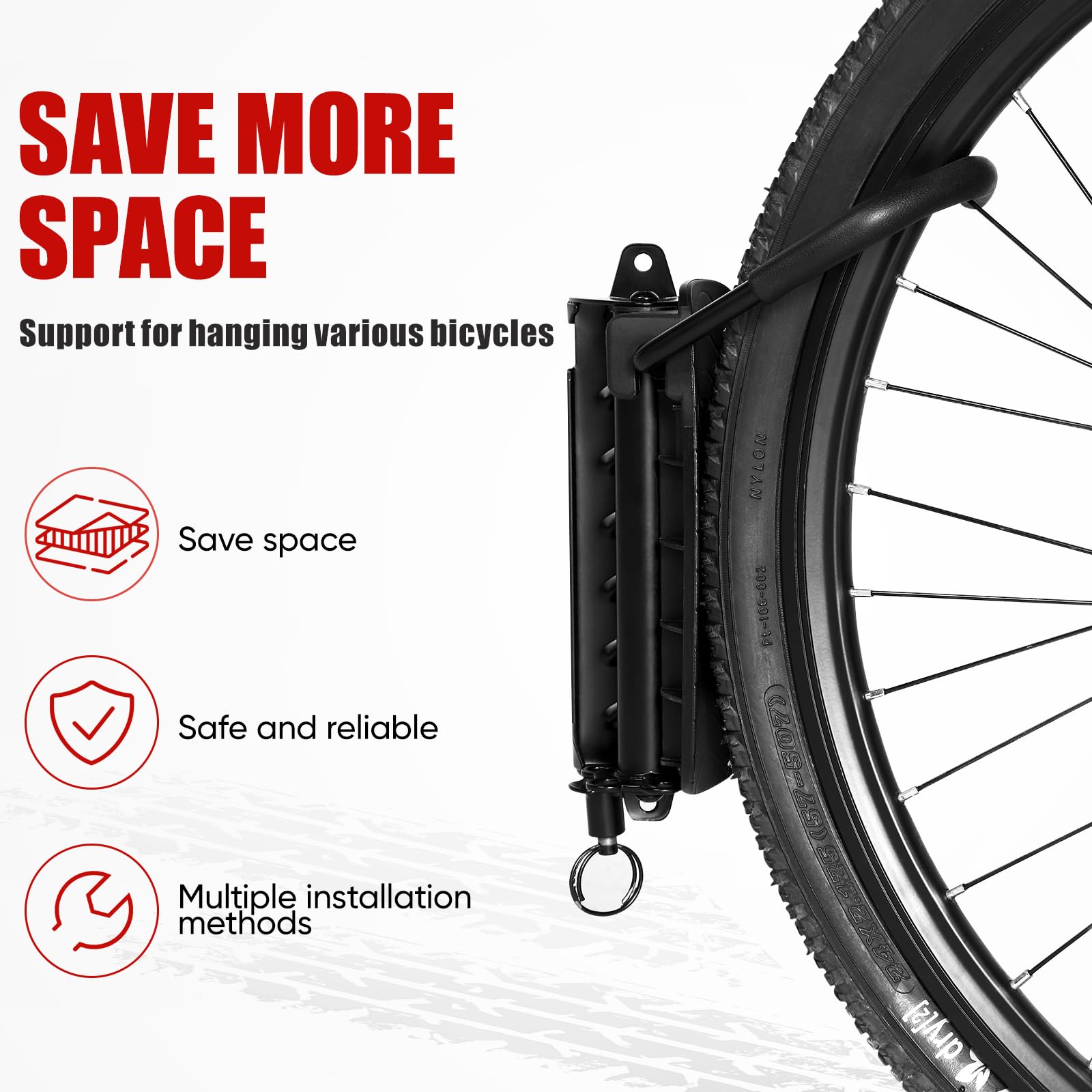 JCUKHA Swivel Bike Wall Mount, Vertical Bike Rack Garage, Bike Hangers for Garage Wall, Space Saving Wall Mount Bike Rack, Vertical Bick Rack Holds up to 66lbs for Home & Garage, Black, 2 Pack