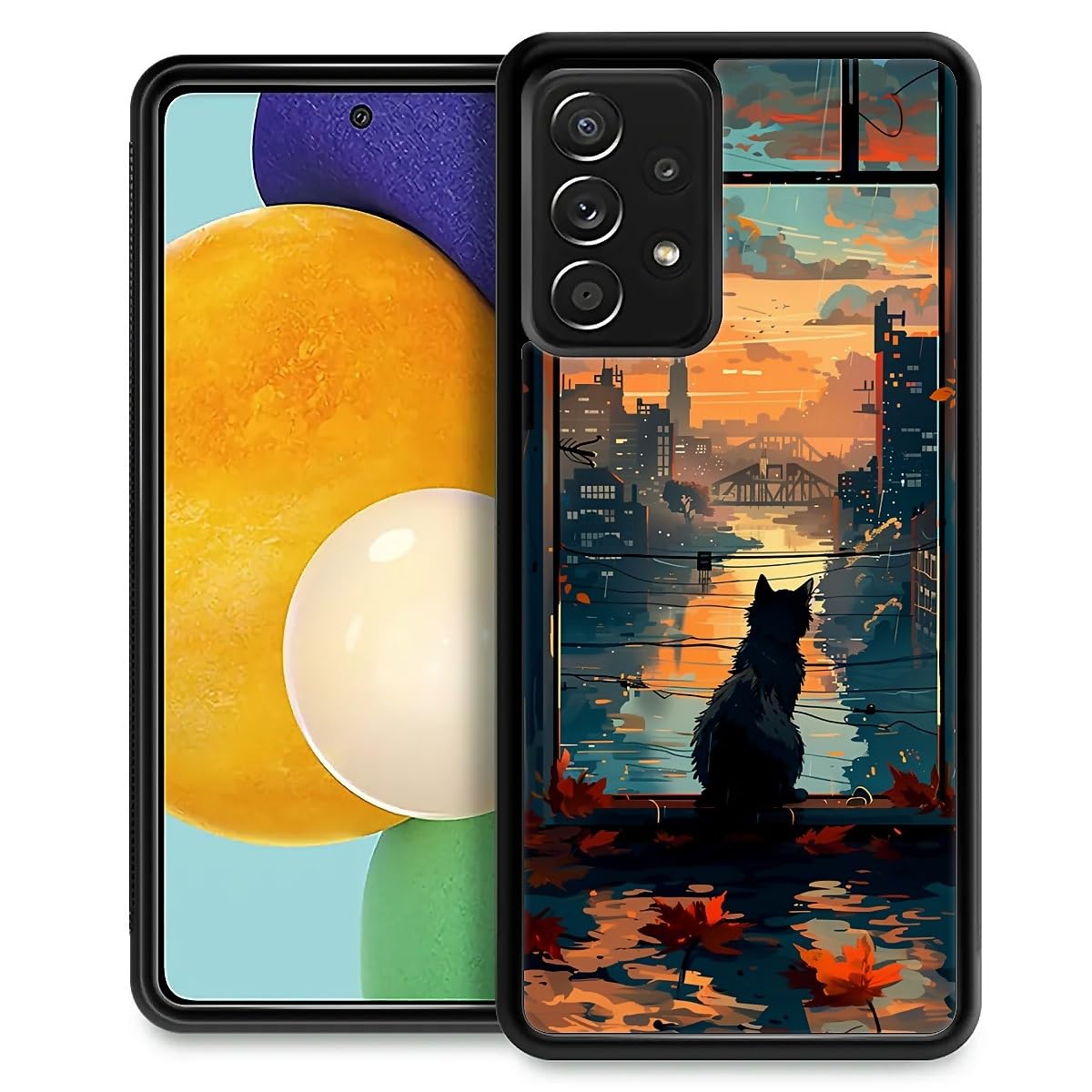 WANKBLC for Samsung Galaxy A53 5G Case, Shockproof Protective for Man Women Non-Slip for Samsung Galaxy A53 5G Black Cat at Sunset Crazy Pattern