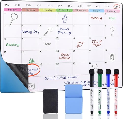 POPRUN Calendario no magnético de borrado en seco para pared, vidrio, madera (cualquier superficie lisa), tablero de planificación autoadhesivo
