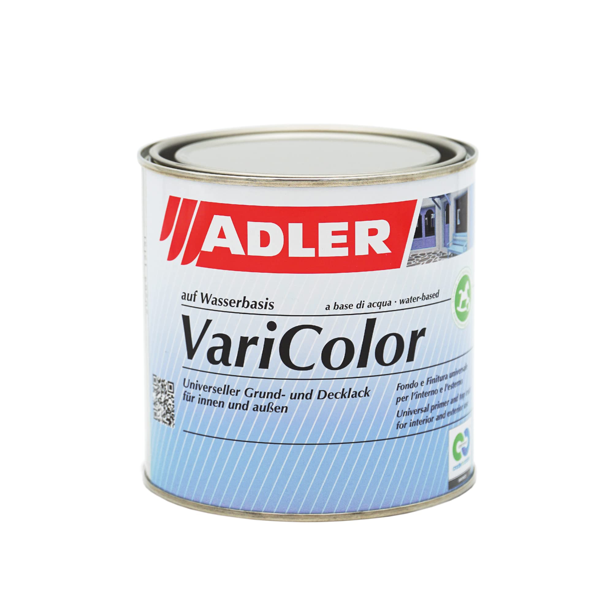 Adler, Vernice acrilica 2 in 1 “Varicolor”, per interni ed esterni, vernice resistente alle intemperie, primer per legno, metallo e plastica, satinata, Grigio