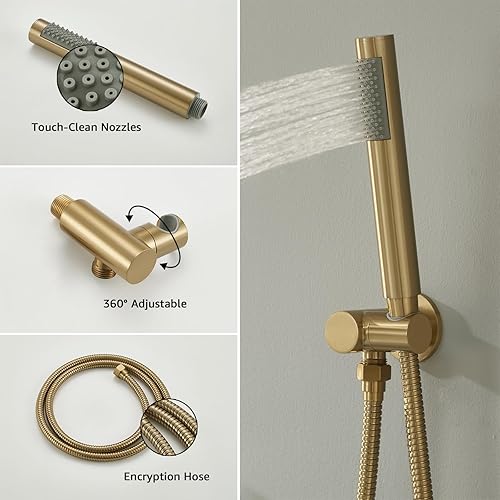 Miniatura 46 de Iriber Sistema de ducha de lluvia de montaje en techo negro mate con cabezal de ducha de 12 pulgadas y grifo de ducha cuadrado de baño de mano que