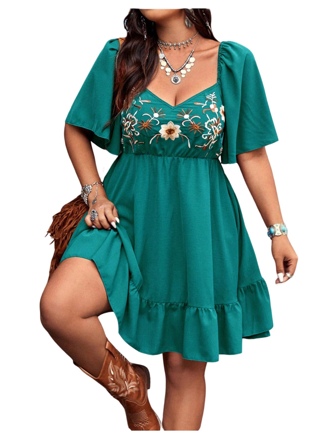 BEAUDRM Women's Plus Size Western Cowgirl Dress Flowy Boho Country Dresses