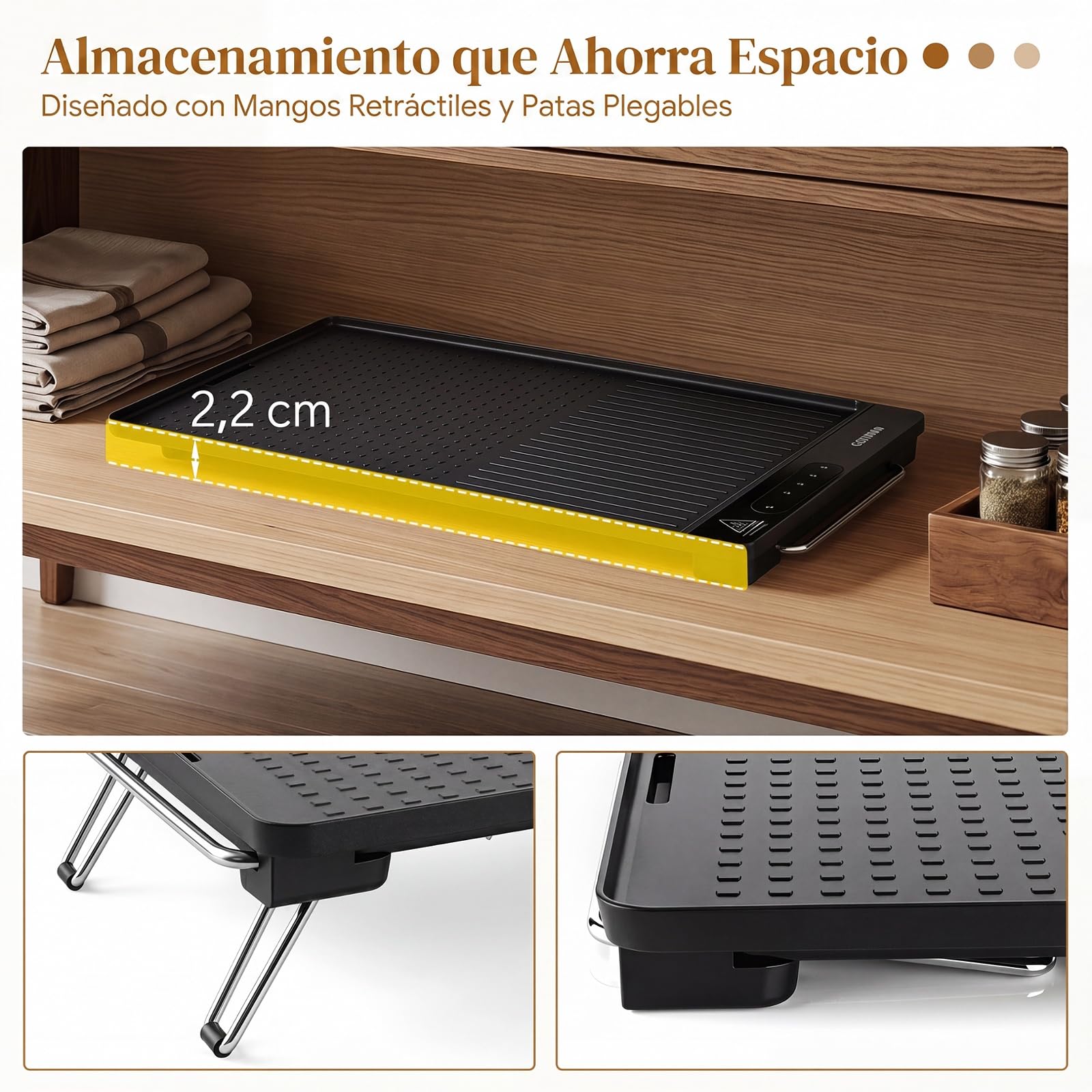 COSTWAY Plancha Eléctrica 1500 W, 60 x 28cm, Temperatura Ajustable | Parrilla Cocina con Antiadherente Extraíble, Asas Frías al Tacto y Patas Plegables, para Hogar, Picnic