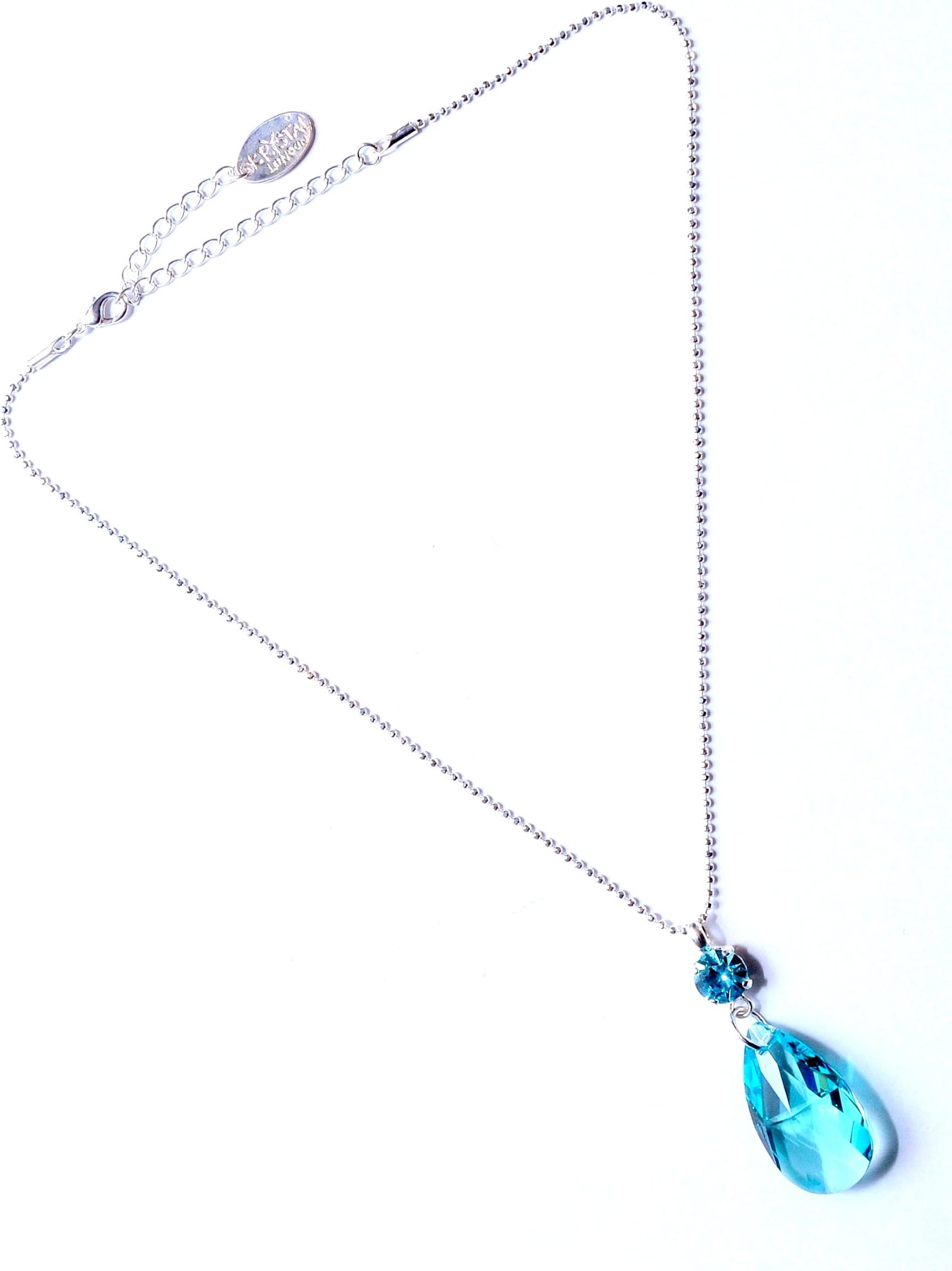 Swarovski Crystal Pear Drop Necklace in Aqua/Pear Crystal Drop Necklace/Swarovski Teardrop Necklace in Aqua/Swarovski Crystal Pear Shape Necklace in Aqua