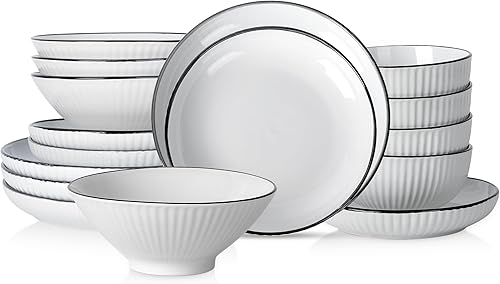 Christian Siriano Lustra - Juego de vajilla de 16 piezas de gres, color blanco