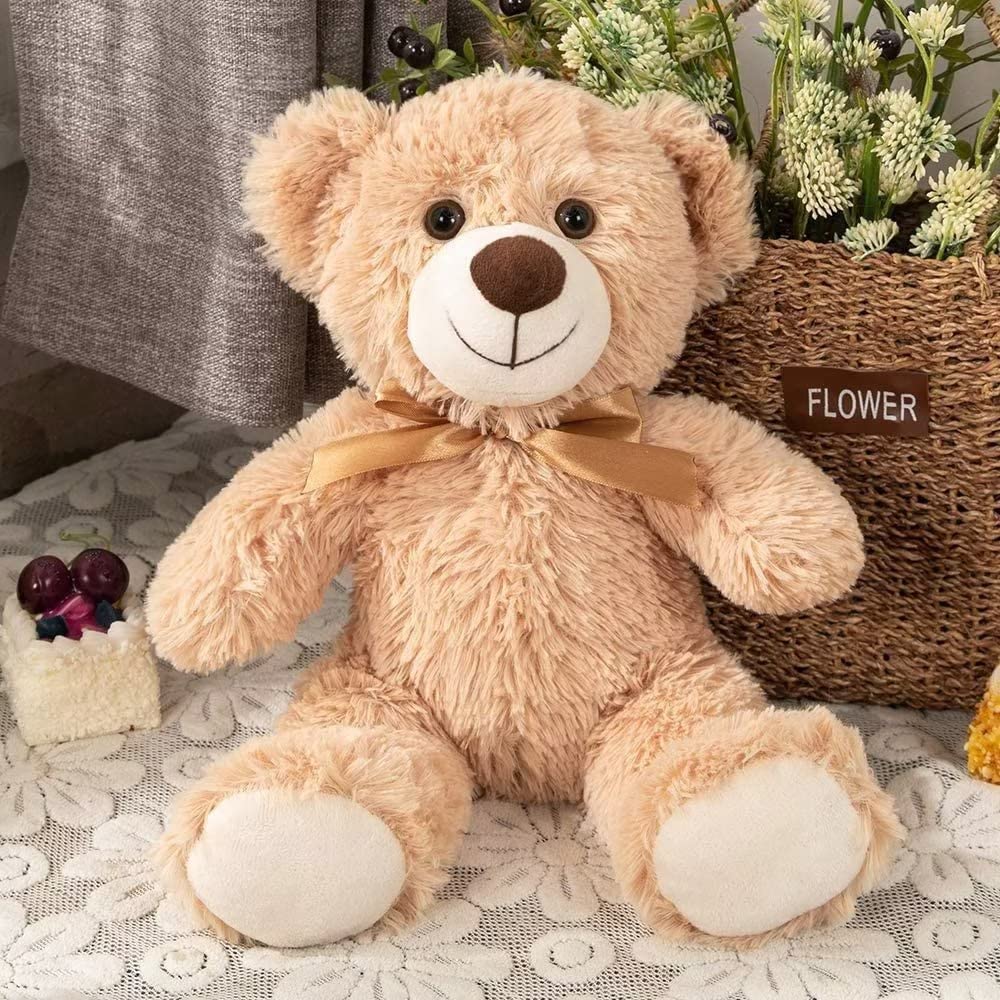 MorisMos 35cm Orso Peluche Set, 3Pcs Marrone Orsetto di Peluche Piccolo, Kawaii Orsacchiotto Peluche Morbido Teddy Bear Regalo per Bambino Fidanzata Natale Compleanno