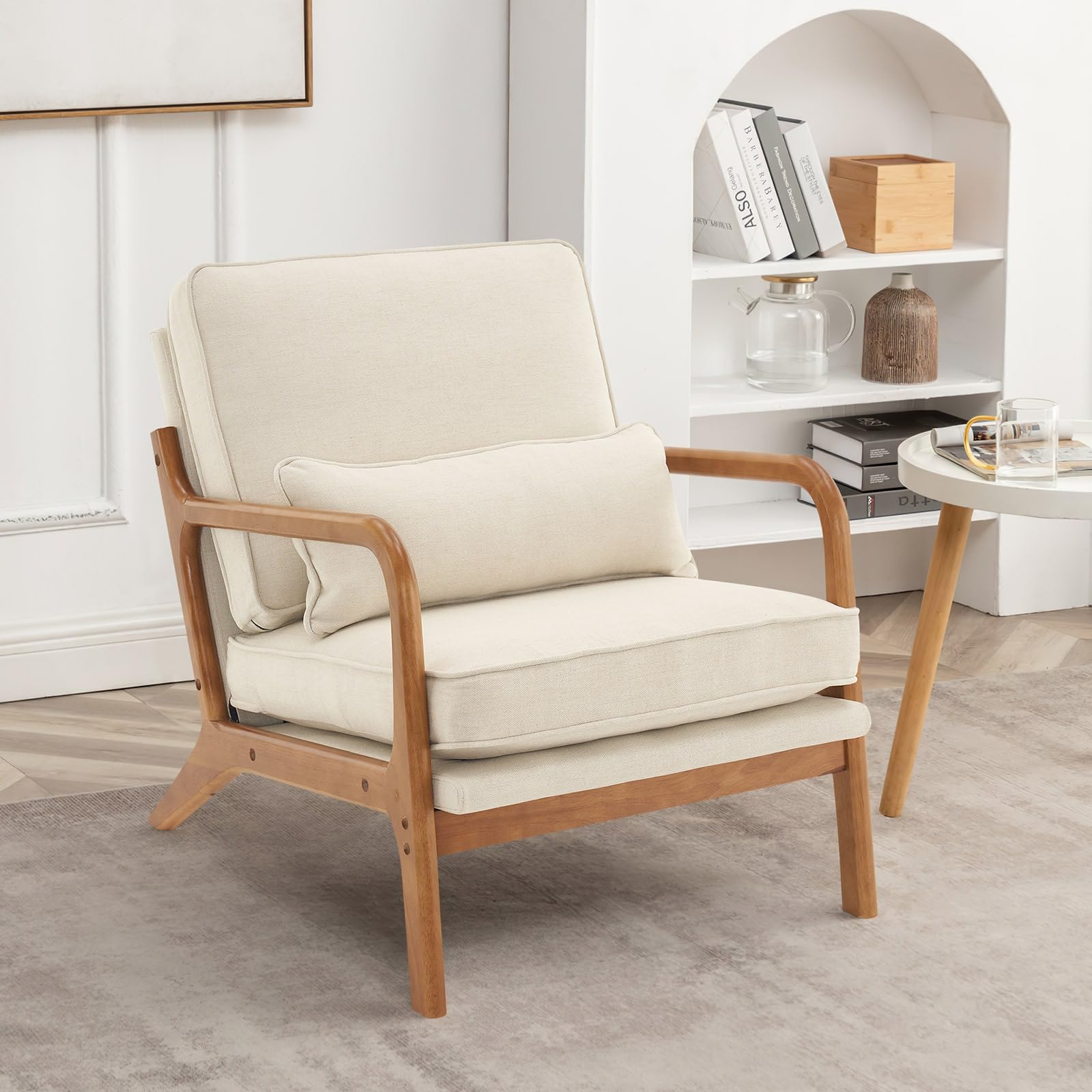 Photo 1 of ***STOCK PHOTO REFERENCE ONLY***
Hison Mid Century Modern Accent Chair Arm Chairs for Living Room with Lumbar Pillow Upholstered Lounge Arm Chair with Solid Wood Frame(Beige) 1 Beige