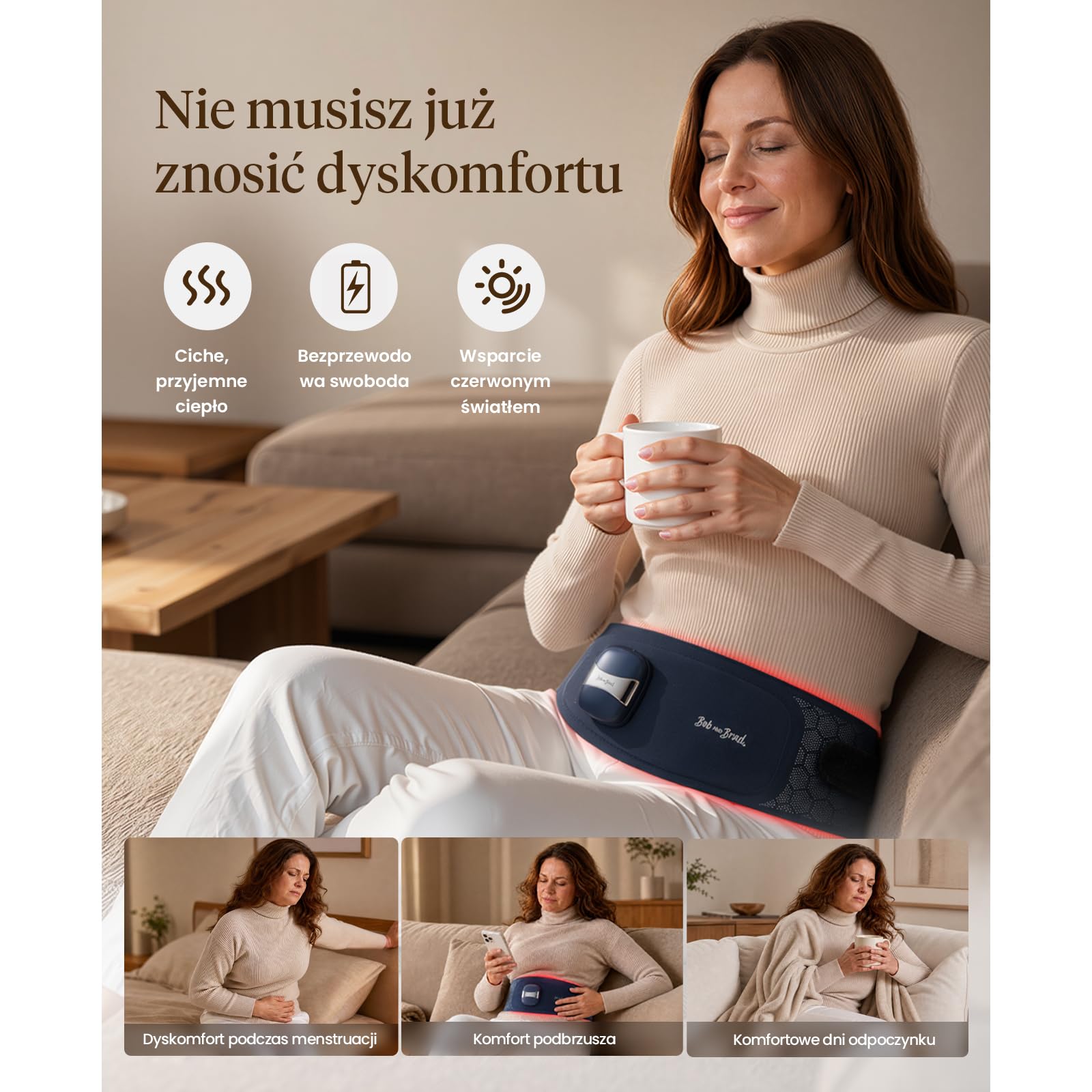 BOB AND BRAD Poduszka Grzewcza z Czerwonym Światłem | Komfort Menstruacyjny, 5000mAh Bezprzewodowy Pas Grzewczy, Lekki Przenośny dla Kobiet i Mężczyzn, Dom Biuro