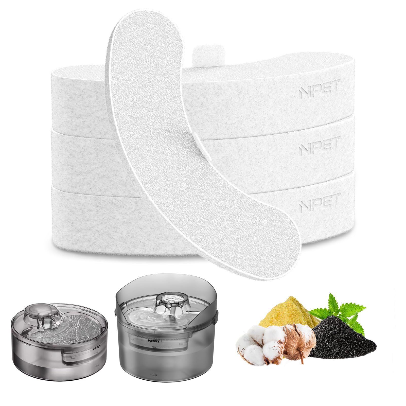 NPET 5L/8L Large Automatic Pet Water Dispenser Water Fountain Replacement Filters with Pump Sponge, DF10/DF30 Pet Water Fountain(4pcs)