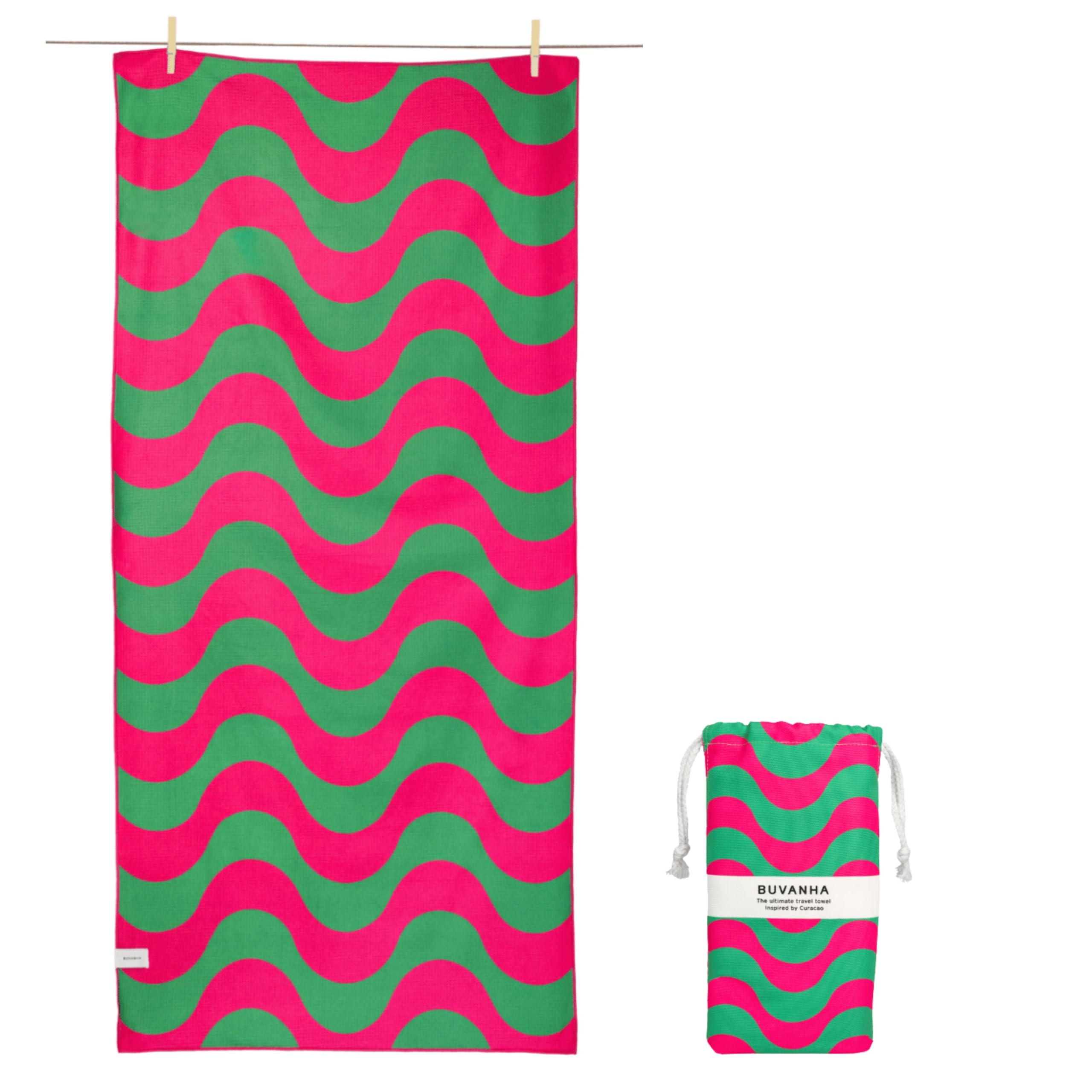 Reisehandtuch Schnelltrocknend & Kompakt 200x90 cm - Mikrofaserhandtuch mit Beutel - Sandfreies Strandtuch aus recyceltem Plastik - Curaçao 02