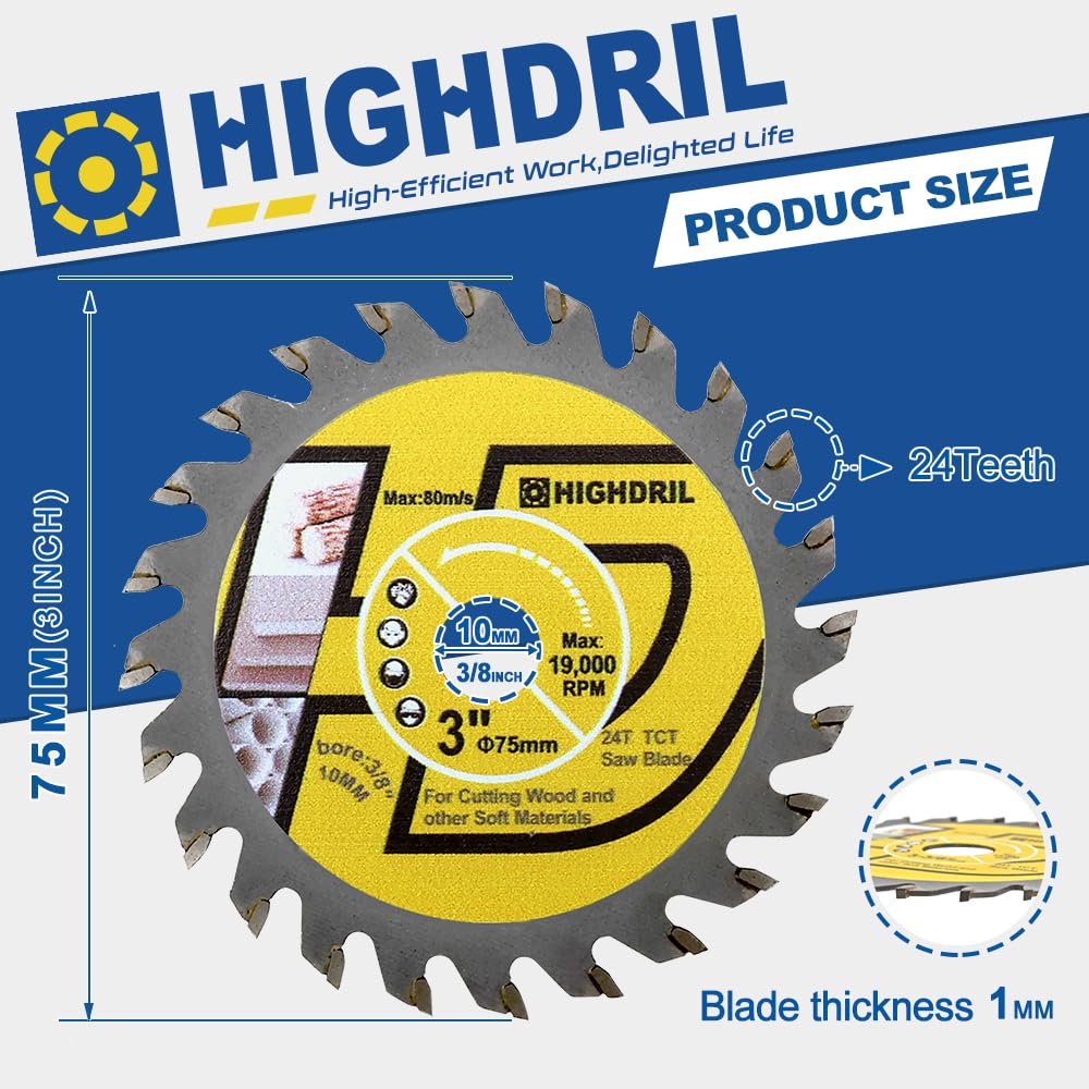 HIGHDRIL Disque Diamant Meuleuse 125mm et HIGHDRIL TCT Disque pour Bois 75mm x Alésage 10mm