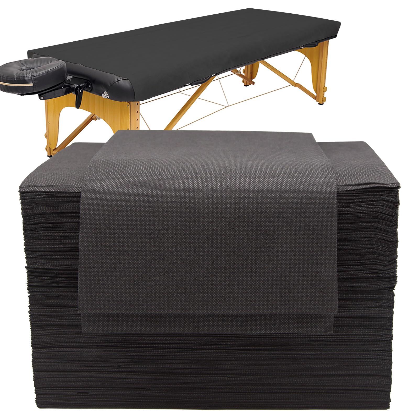 Lot de 50 Drap Jetable Table Massage, Drap de Massage Jetable Noir, Draps Jetables Pour Massage Spa Beauté, Drap Non Tissé, Drap de Lit Jetable Anti Salissure, 80 x 180 cm