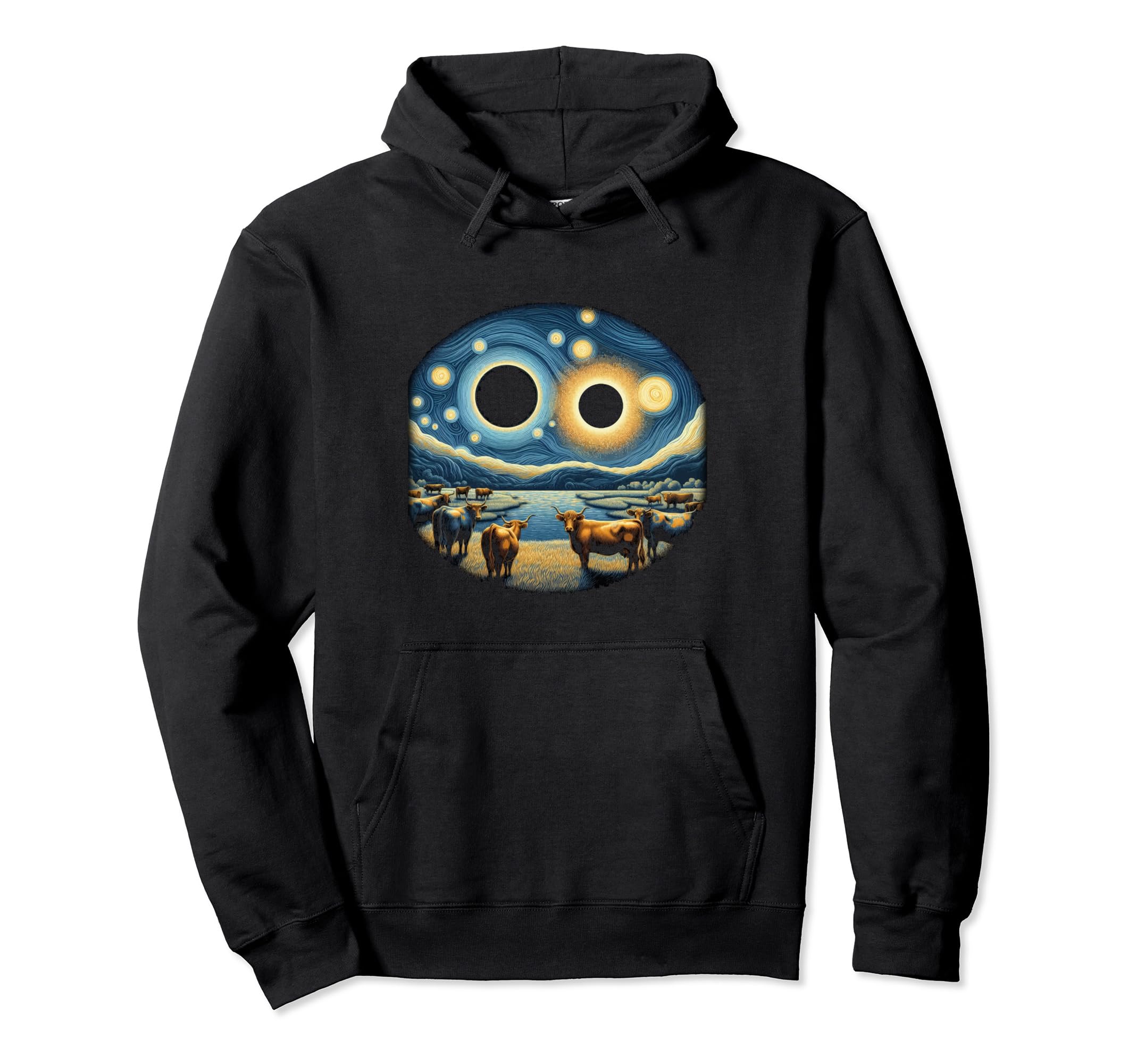 Total Solar Eclipse Cow Looking at Eclipse Cool Artistic Pullover Hoodie