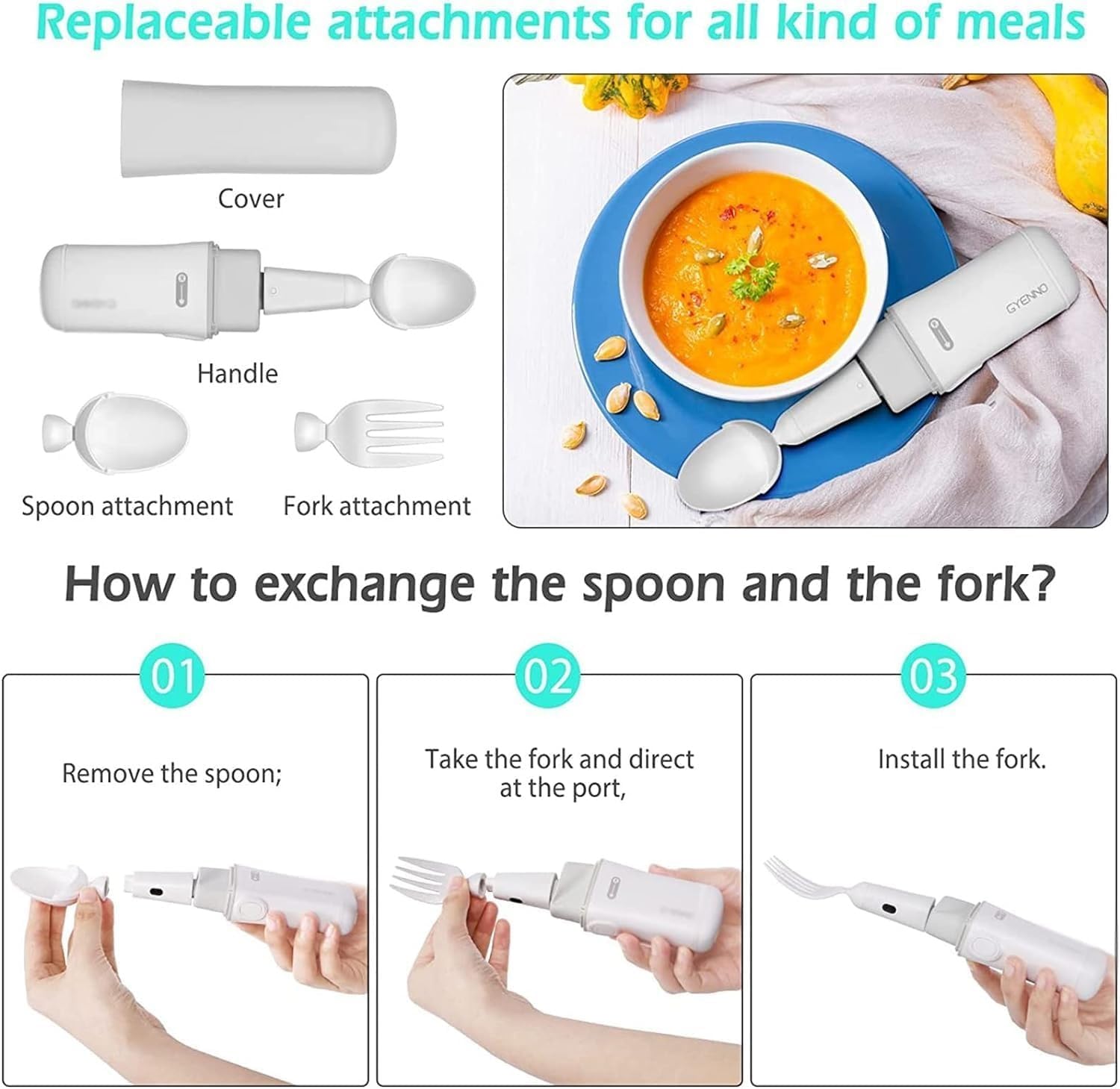 Juego de cuchara y tenedor autoestabilizadores, cubiertos inteligentes de temblor de mano para personas con Parkinson y artritis, utensilios de alimentación adaptativos para discapacitados