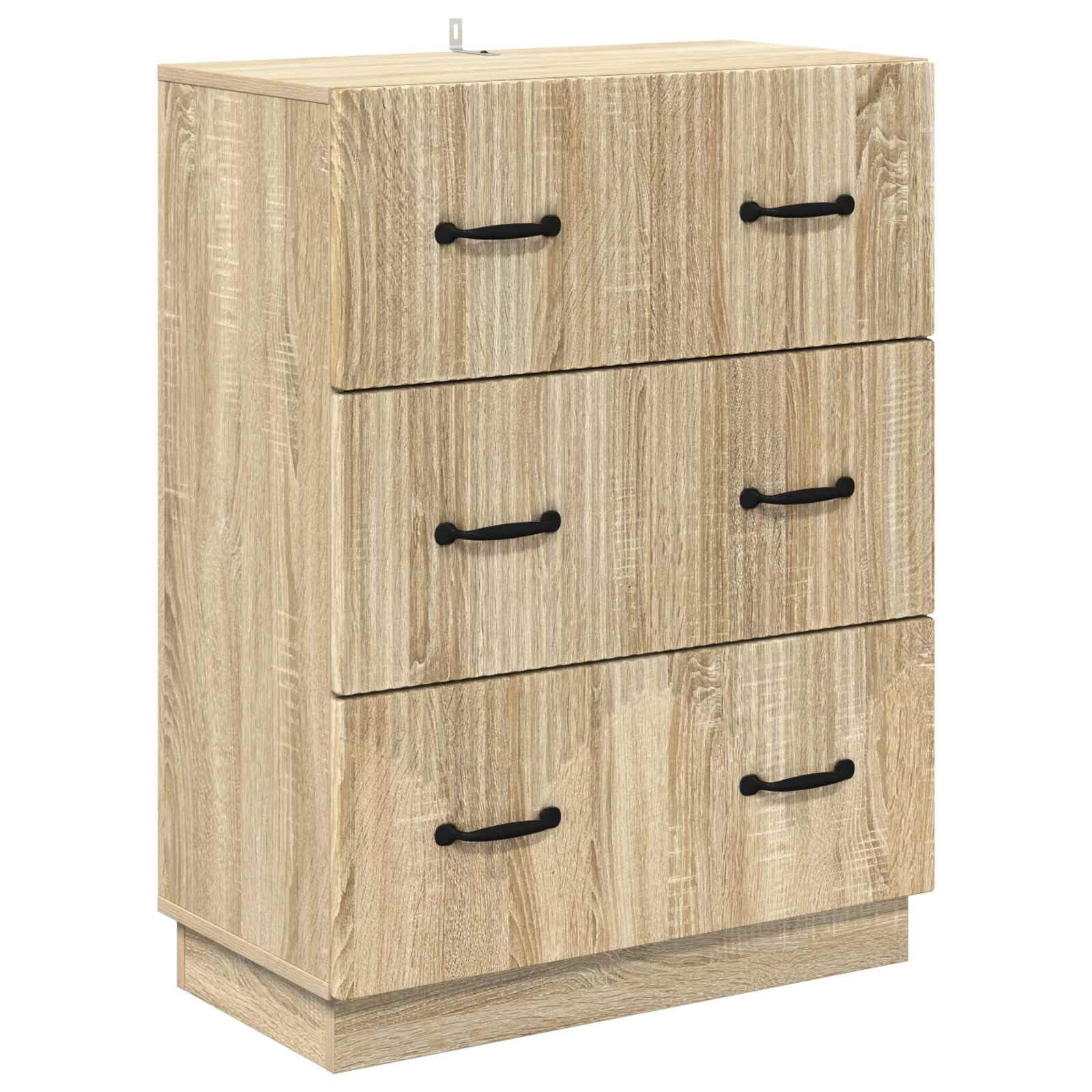 Szafka z szufladami dąb Sonoma materiał drewnopochodny 66 x 34,5 x 87 cm z 3 szufladami zamykanymi na klucz, uniwersalna szafka do przechowywania do biura, gospodarstwa domowego, warsztatu