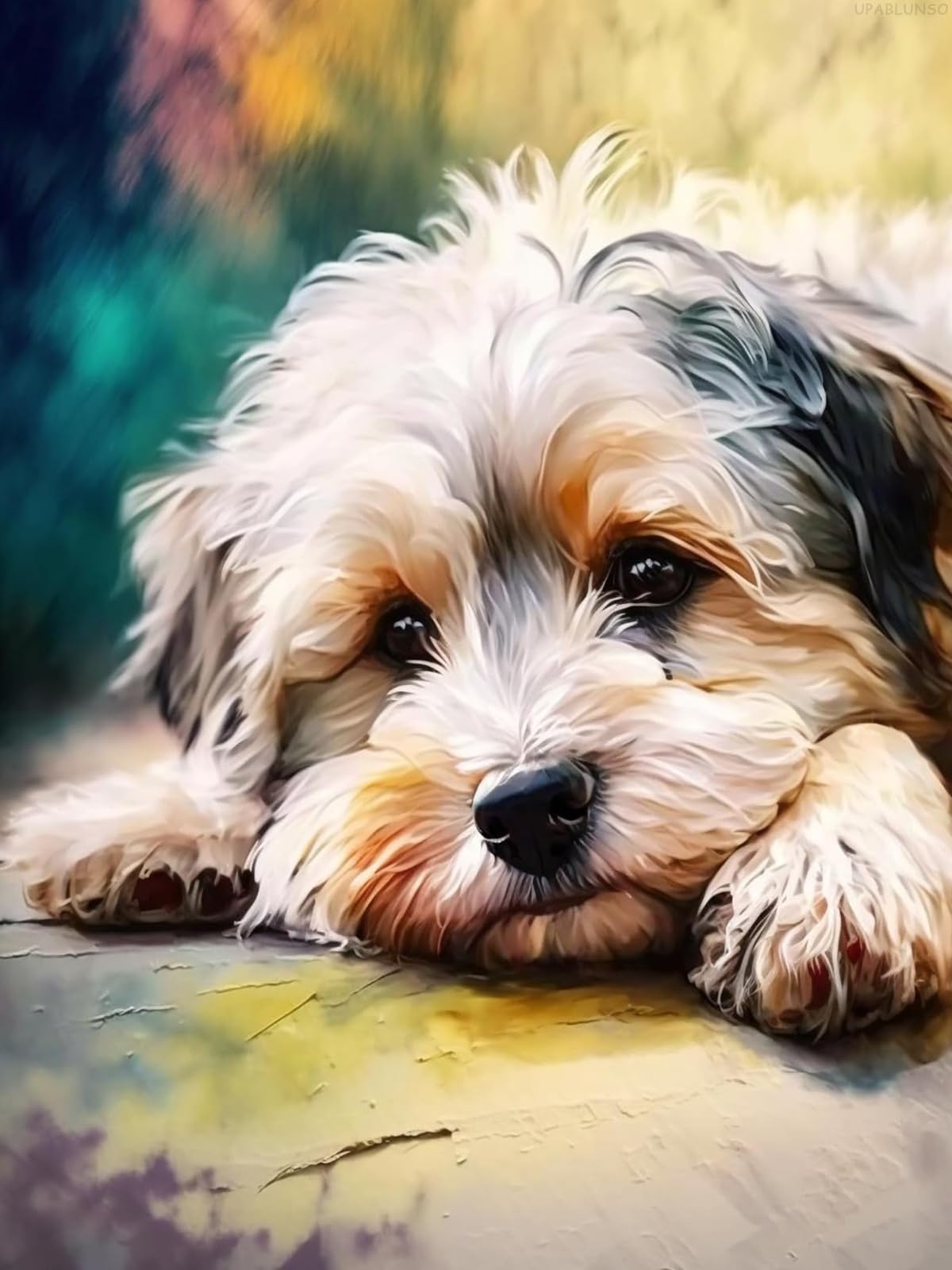 UPABLUNSO Kit Fai da Te per Pittura a Mosaico con Diamanti Colorati, Motivo: Cane Principiante, Decorazione da Parete o come Regalo, 30,5 x 40,6 cm