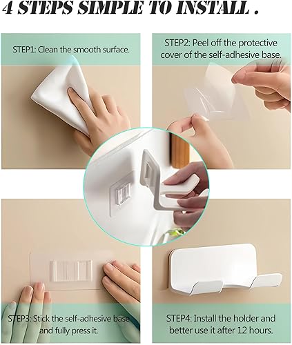 Miniatura 3 de SUPTEC Soporte universal para secador de pelo, colgador de pared para secador de pelo con enchufe y organizador de cables, autoadhesivo para