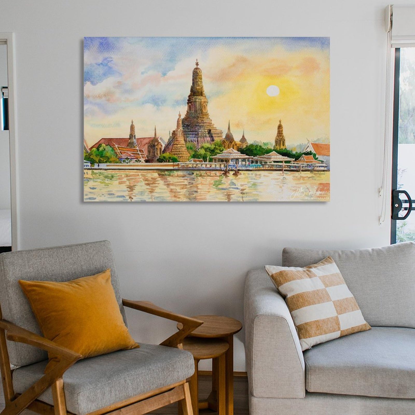 Amazon.co.jp: タイの壁の写真バンコクの有名な観光スポット湖の絵水彩