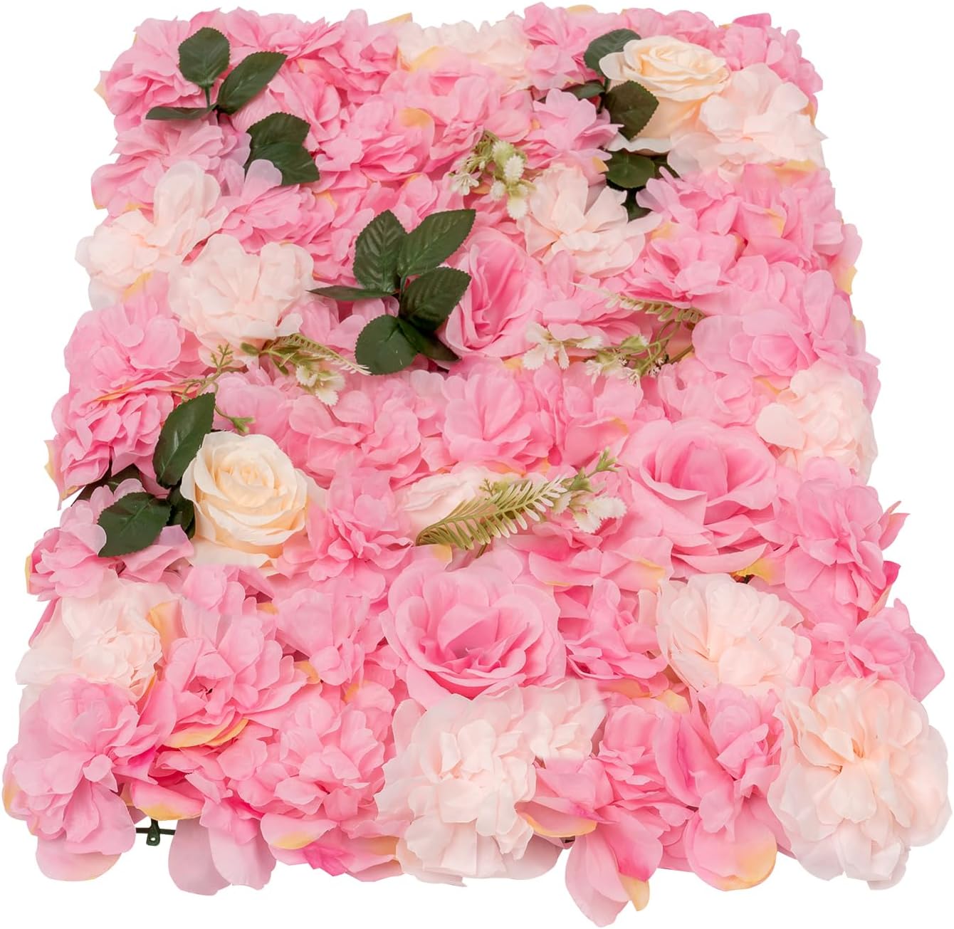 DNYSYSJ Flower Wall Backdrop - 20PCS 23.62" x 15.75" x 0.79" Lifelike Panel With Pink Silk Fabric Dahlia Rose Greenery Aquatic Plants - 3D Wall Decor Set