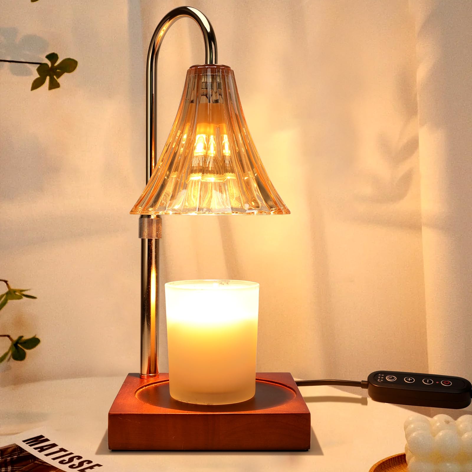 Lampada Scalda Candela, Lampada a Candela con Timer e Dimmer, Regolabile In Altezza, Lampada Elettrica Vintage, Scalda Candele d'arredamento con 2 Lampadine
