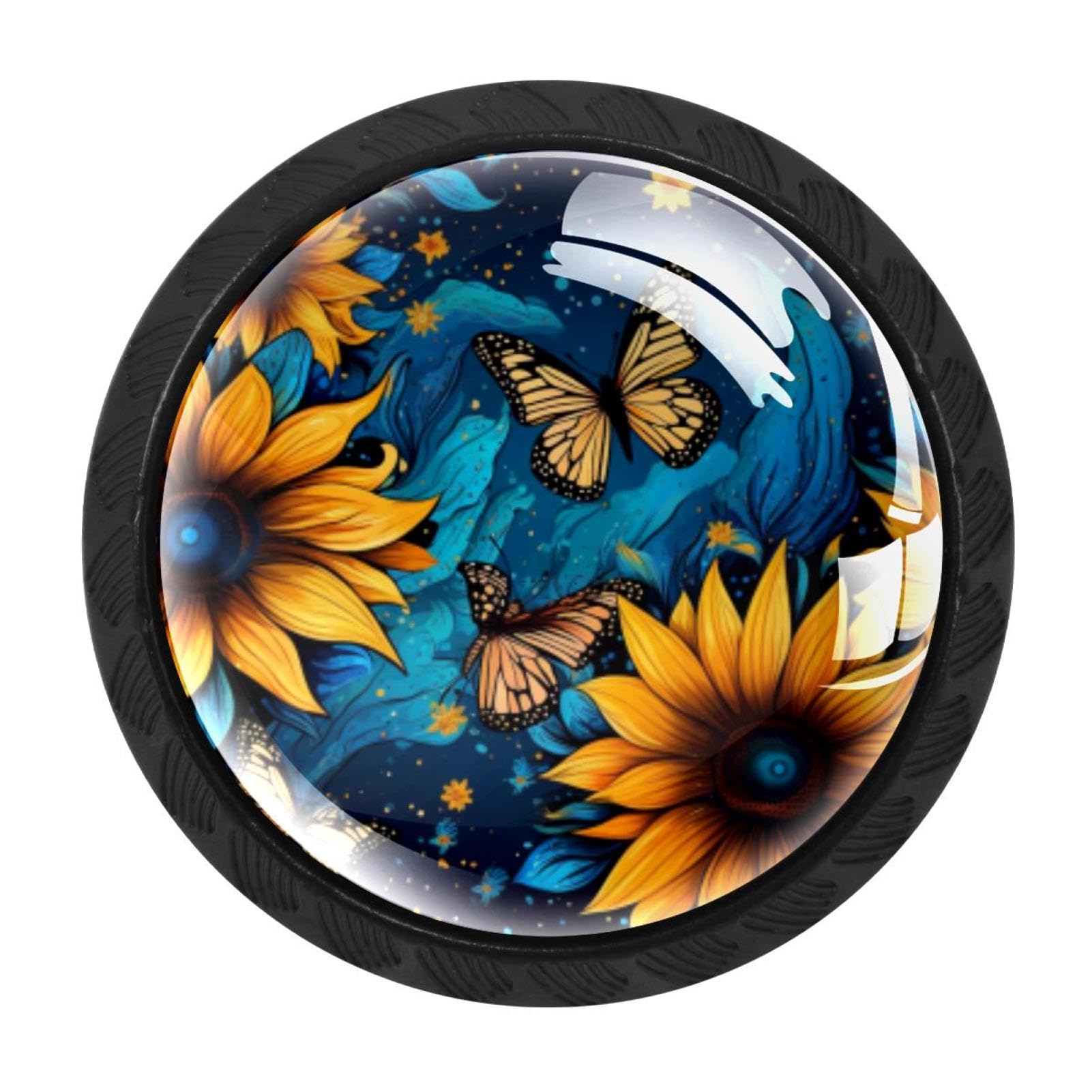 CHENZZZZ Starry Night Sunflower Butterfly Cabinet Knobs 4 Pieces Drawer Kitchen Cabinets Dresser Cupboard Wardrobe Unique Pulls Handles