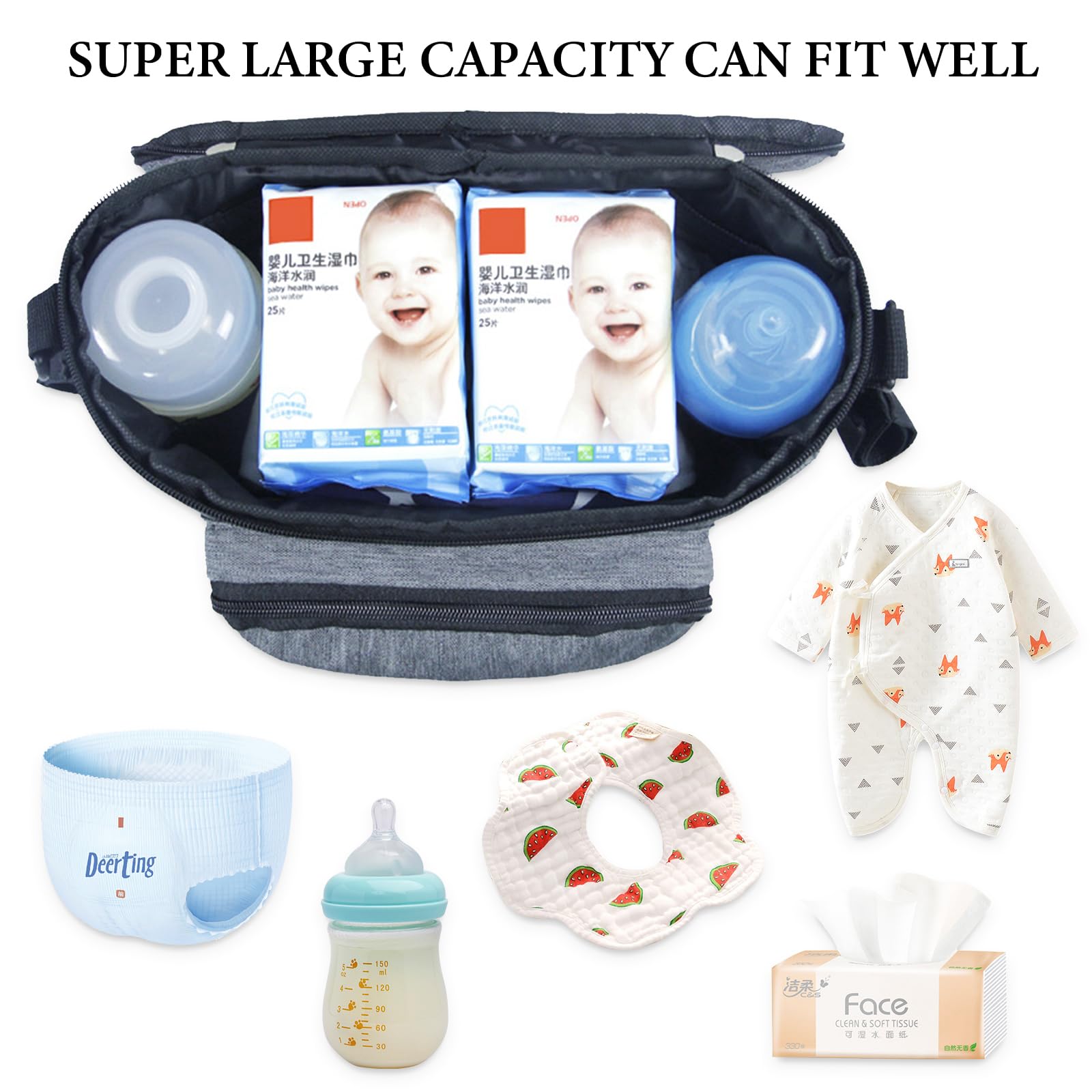 Colexy Organizador universal para cochecito de bebé, bolsa multifunción, resistente al agua, correas de hombro ajustables, bolsas organizadoras para pañales, biberones, azul