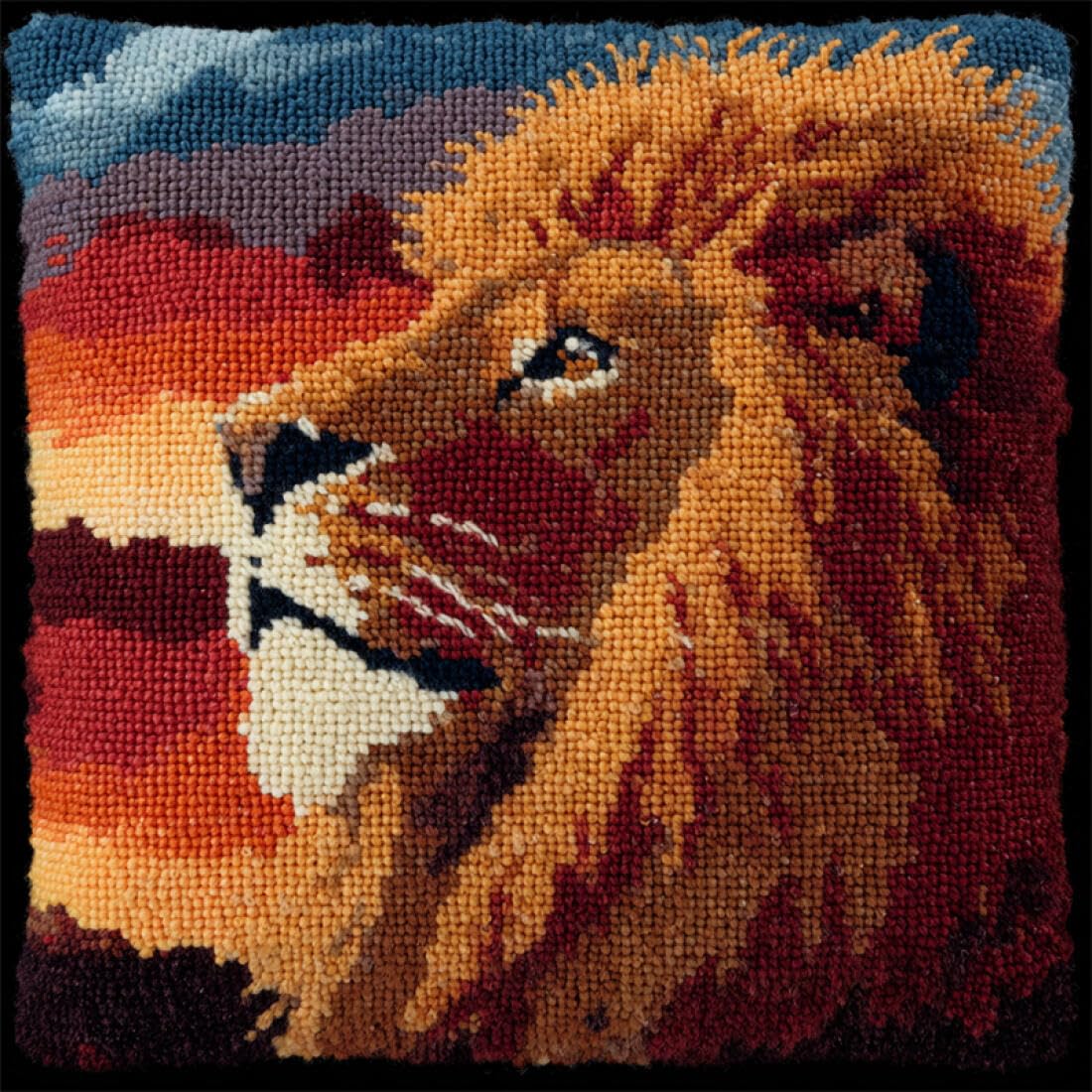 Kitquiver Animal Latch Hook Craft Kits Cartoon Lion DIY Tapestry Throw Pillow Cover Needlepoint Cushion Kits for Home Décor Needlework Kit for Beginners 17x17In