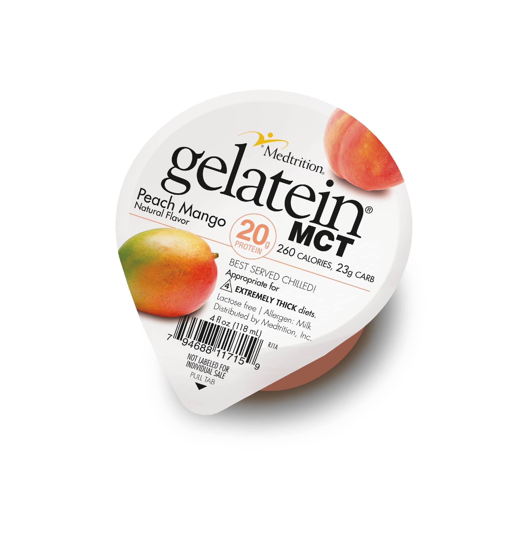 Gelatein MCT Peach Mango: 20 grams of protein. Ideal for swallowing difficulties and fluid restricted