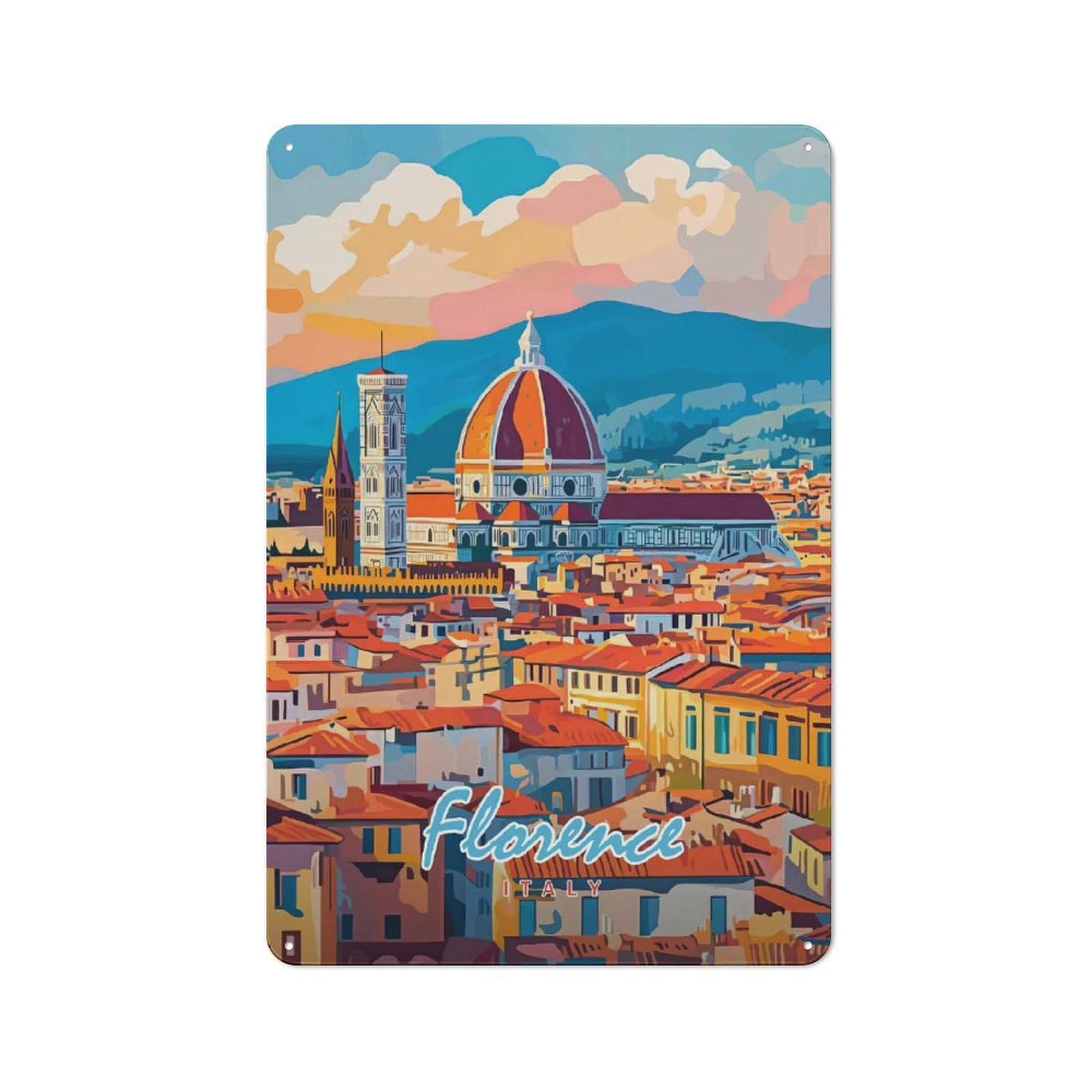 Junmoney Style-21 30X20cm Vintage Metal Sign With Florence Cityscape(2) For Studio Or Craft Room, For Vintage Wall Decor Fans, For Metal Sign Collectors